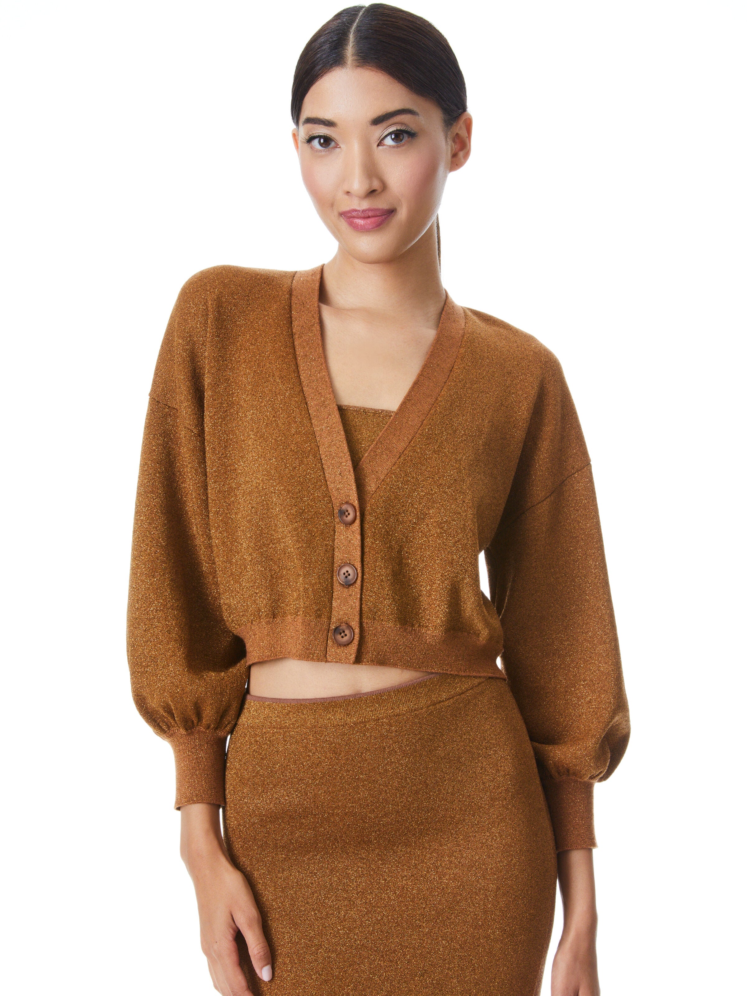 ZELINA METALLIC CARDIGAN-BRONZE-ALICE + OLIVIA