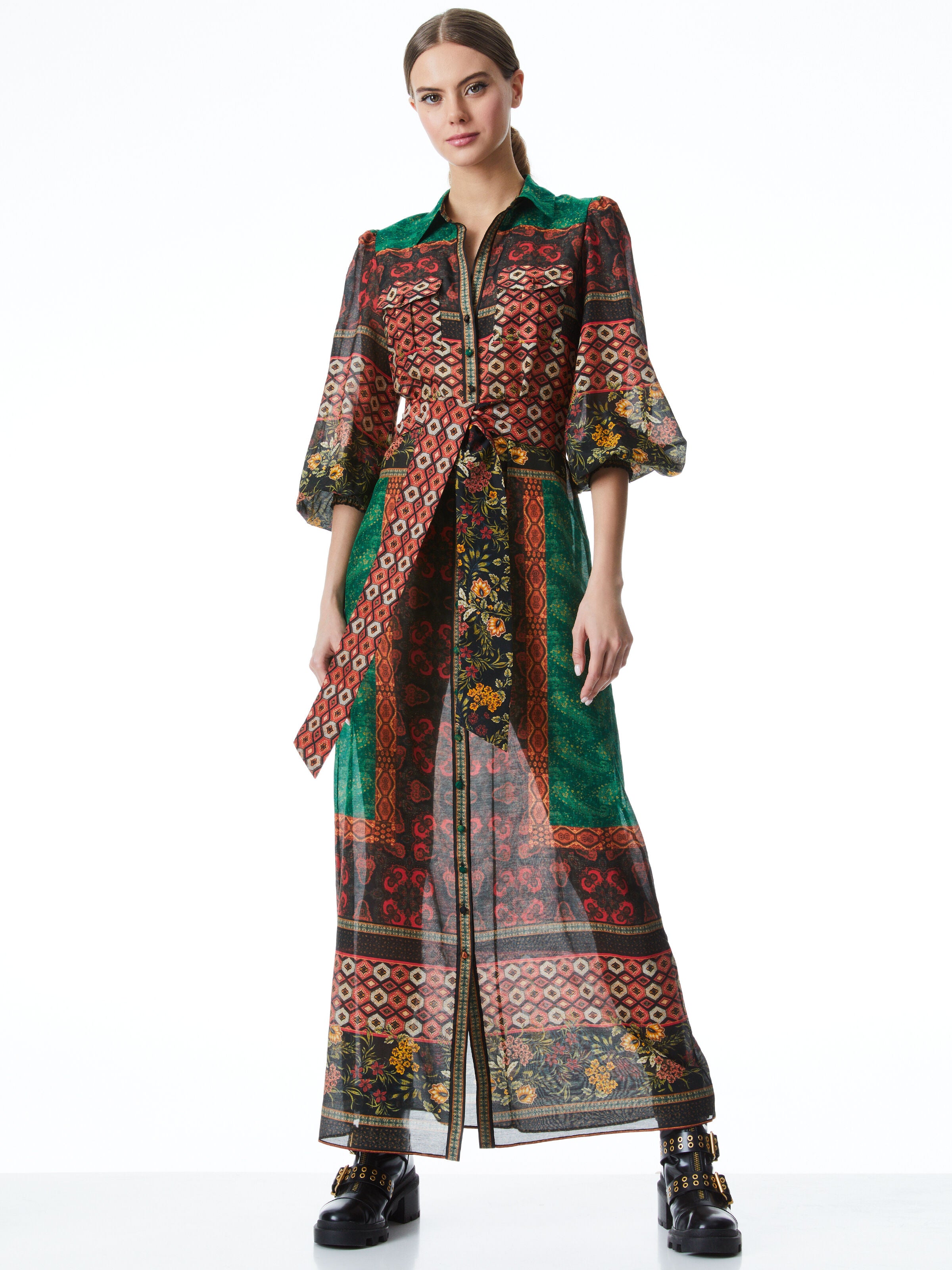 BEVERLY BUTTON FRONT MAXI DRESS-NOMAD MULTI-ALICE + OLIVIA