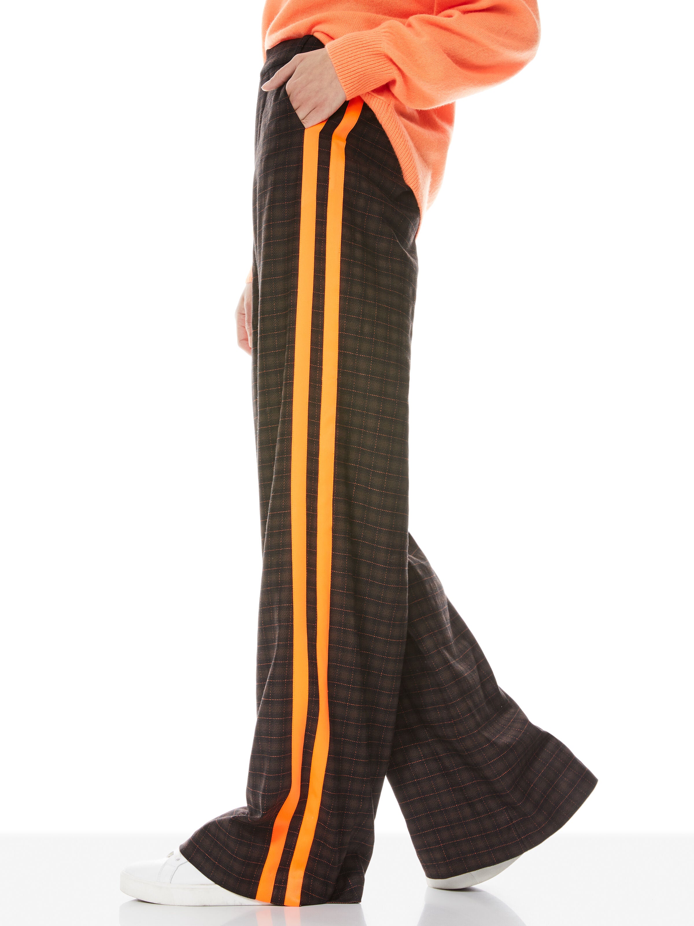 DYLAN PLAID HIGH WAIST PANT-BLACK/NEON ORANGE-ALICE + OLIVIA