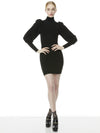 CALEB PUFF SLEEVE MINI SWEATER DRESS-Black-ALICE + OLIVIA