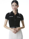 PEG CROPPED POLO-BLACK/SOFT WHITE-ALICE + OLIVIA