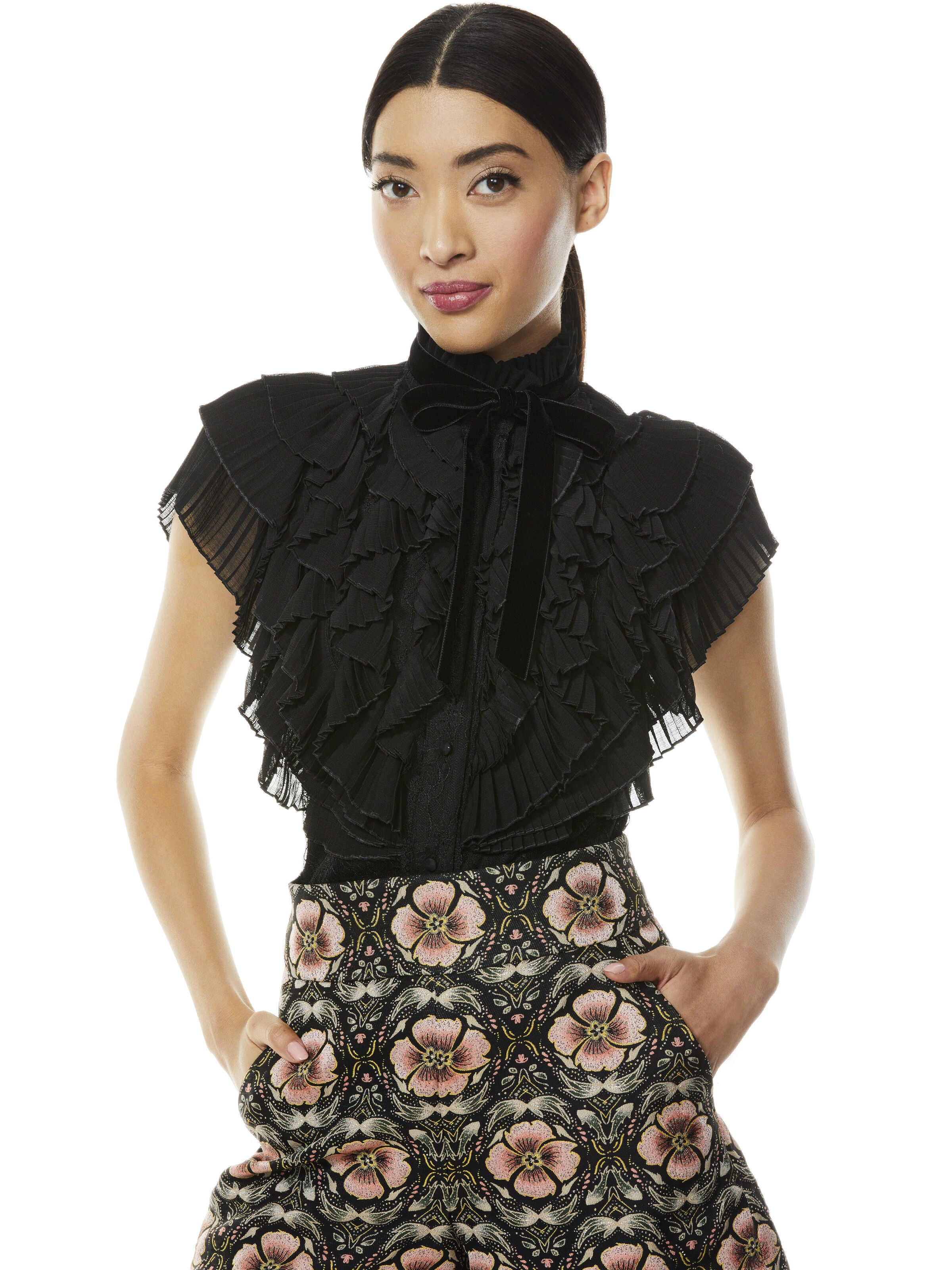 REMINGTON LACE COLLAR BLOUSE-Black-ALICE + OLIVIA