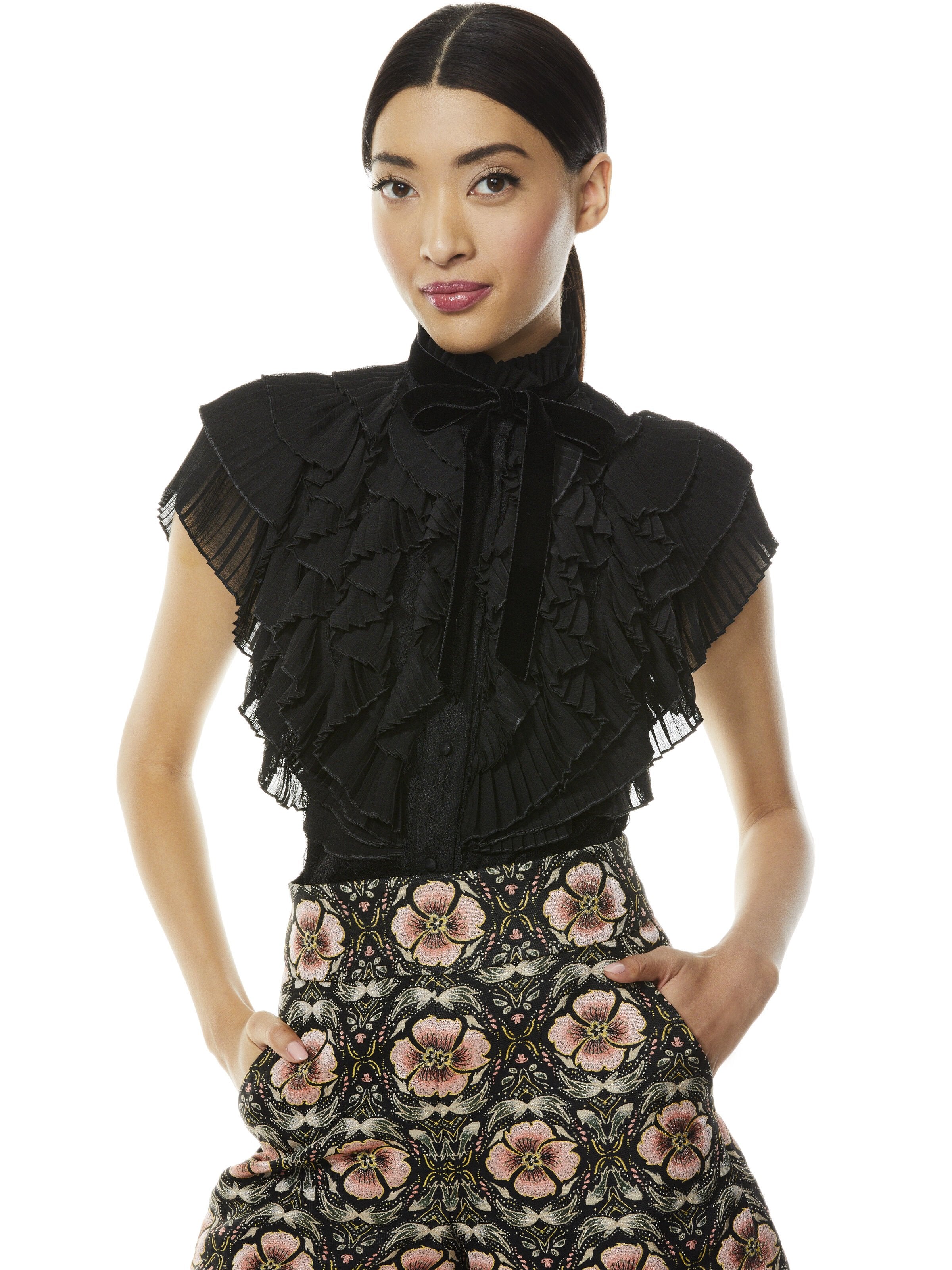 REMINGTON LACE COLLAR BLOUSE-Black-ALICE + OLIVIA