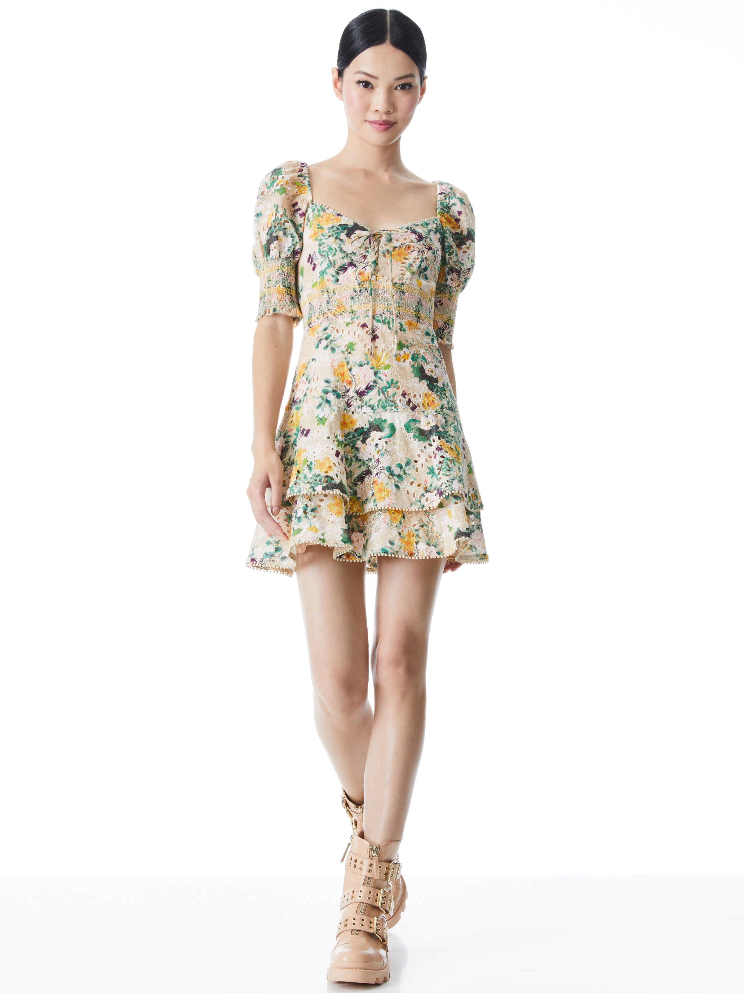 CRAWFORD SWEETHEART MINI DRESS-CUTIE POLKA DOT ANTIQUE WHITE-ALICE + OLIVIA