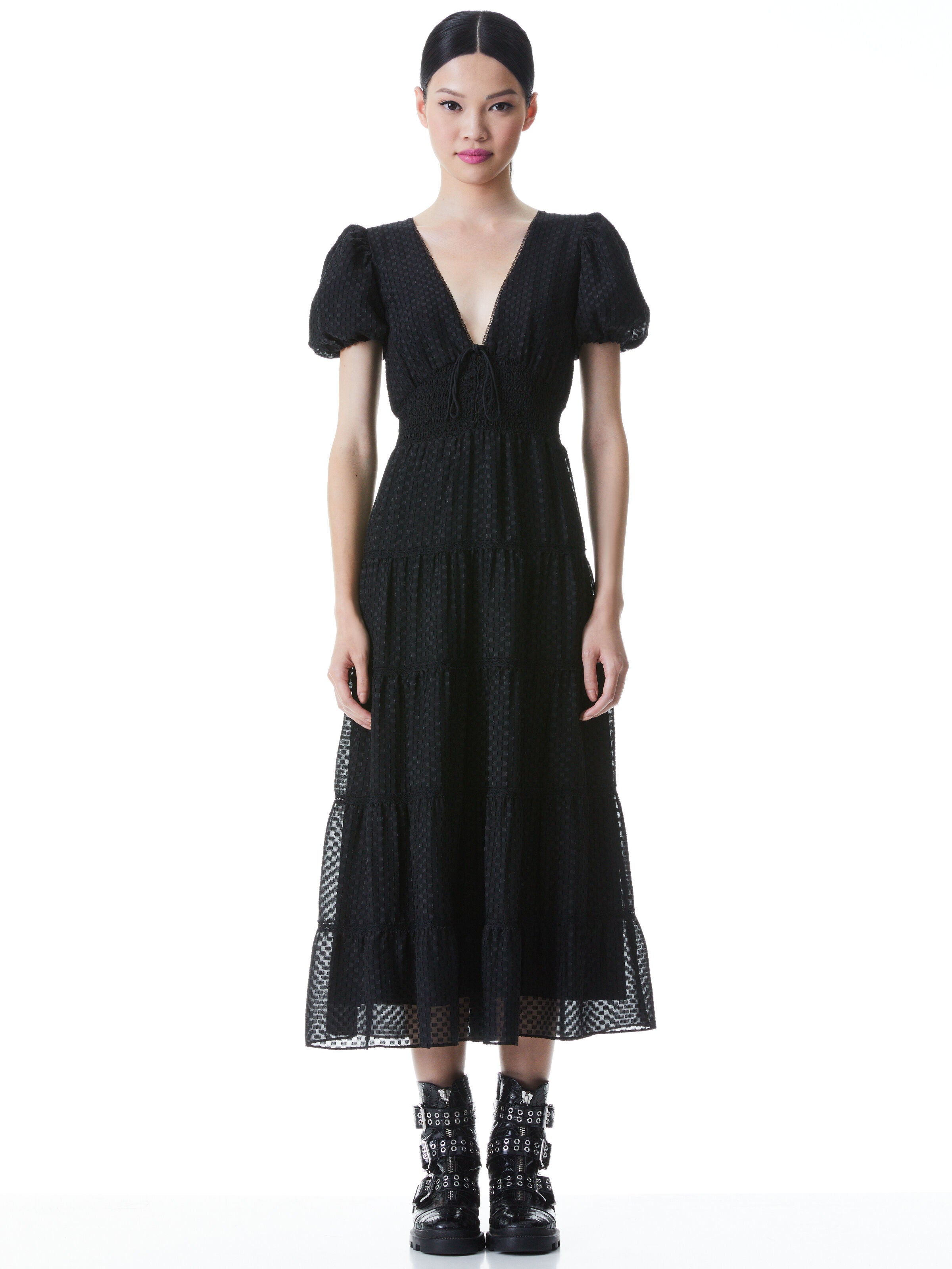 ROBE MIDI À MANCHES BOUFFANTES TIA-ALICE + OLIVIA