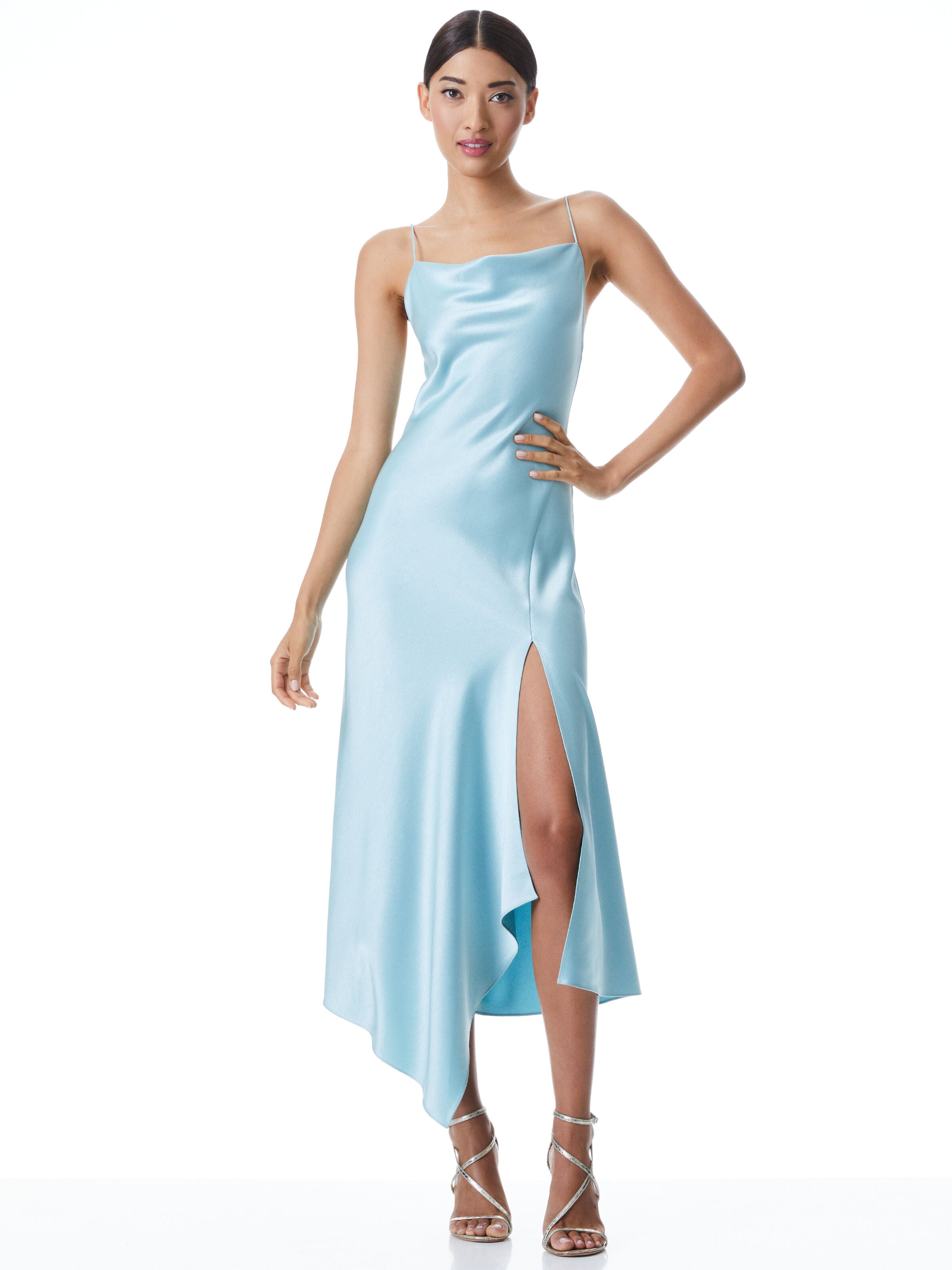 HARMONY DRAPEY SLIP MIDI DRESS-ALMOND-ALICE + OLIVIA