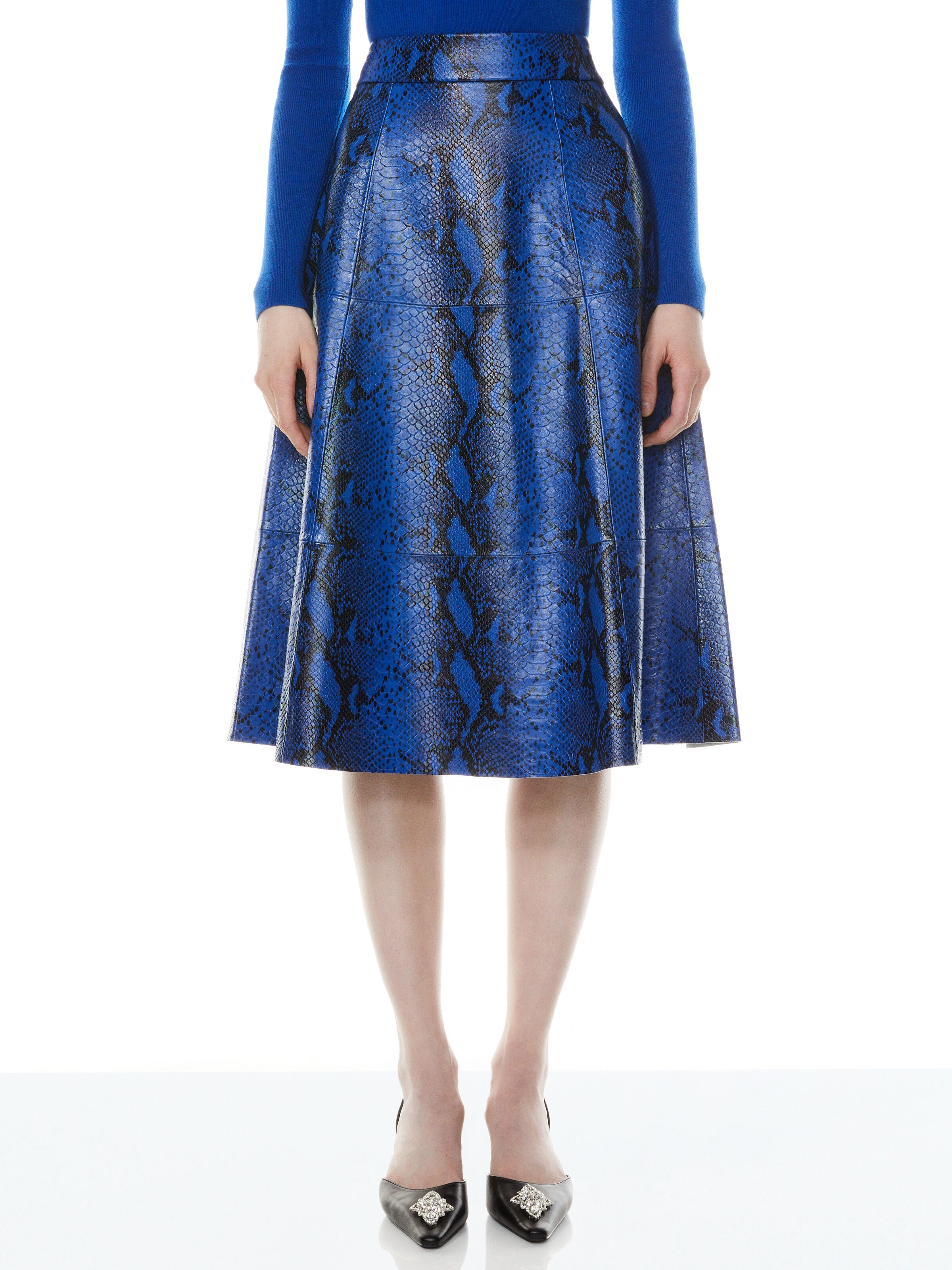 SOSIE LEATHER MIDI SKIRT-COBALT/BLACK-ALICE + OLIVIA
