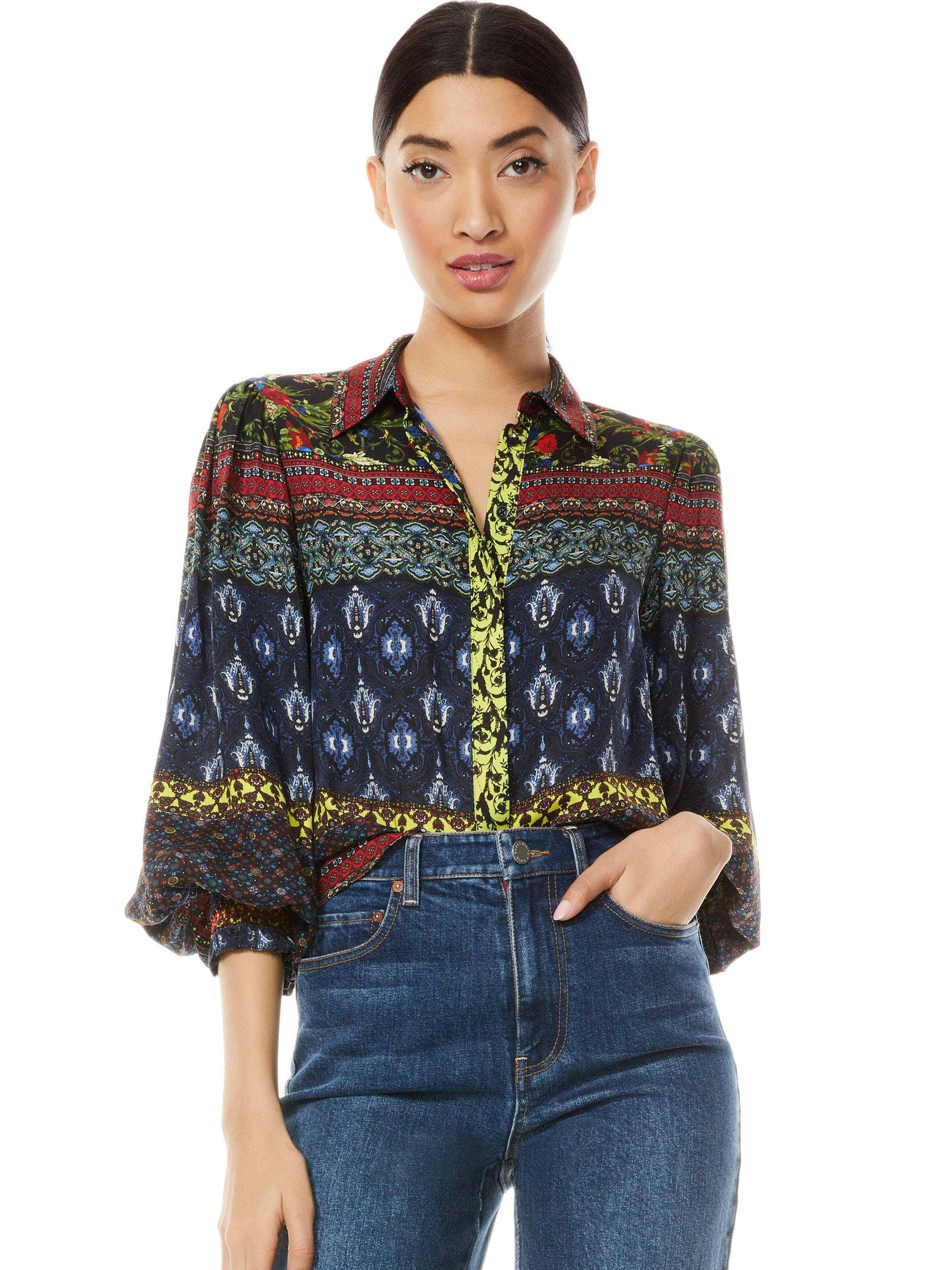 WILLA PAISLEY PLACKET TOP-CHELSEA PALACE-ALICE + OLIVIA