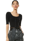 KORI BUTTON FRONT TEE-Black-ALICE + OLIVIA
