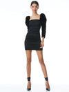 KATRICE VELVET PUFF SLEEVE MINI DRESS-Black-ALICE + OLIVIA
