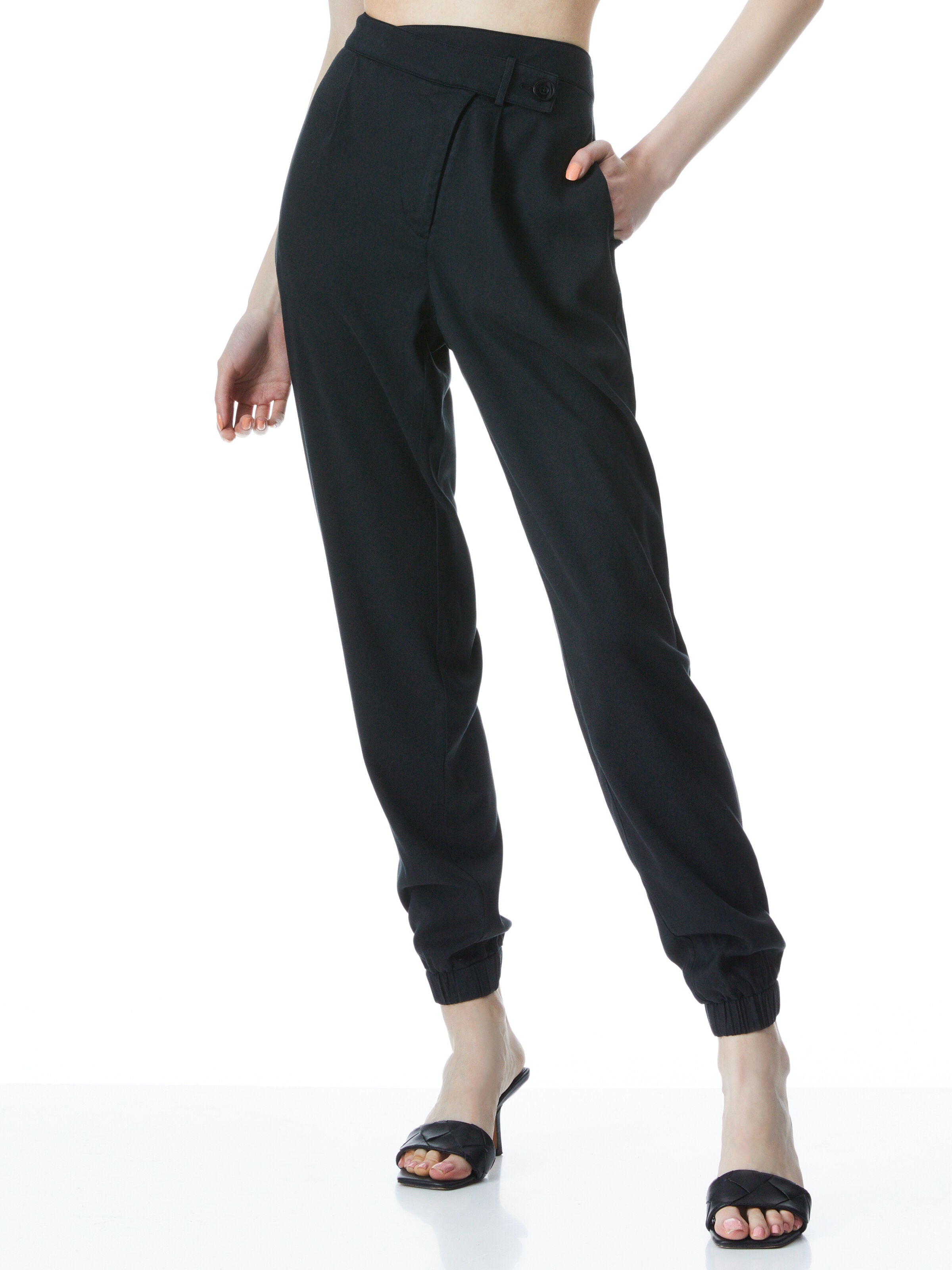 PETER ASYMMETRICAL SIDE TAB PANT-Black-ALICE + OLIVIA
