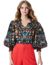 APRIL EMBROIDERED FLORAL BLOUSE-SANTA MONICA MULTI-ALICE + OLIVIA