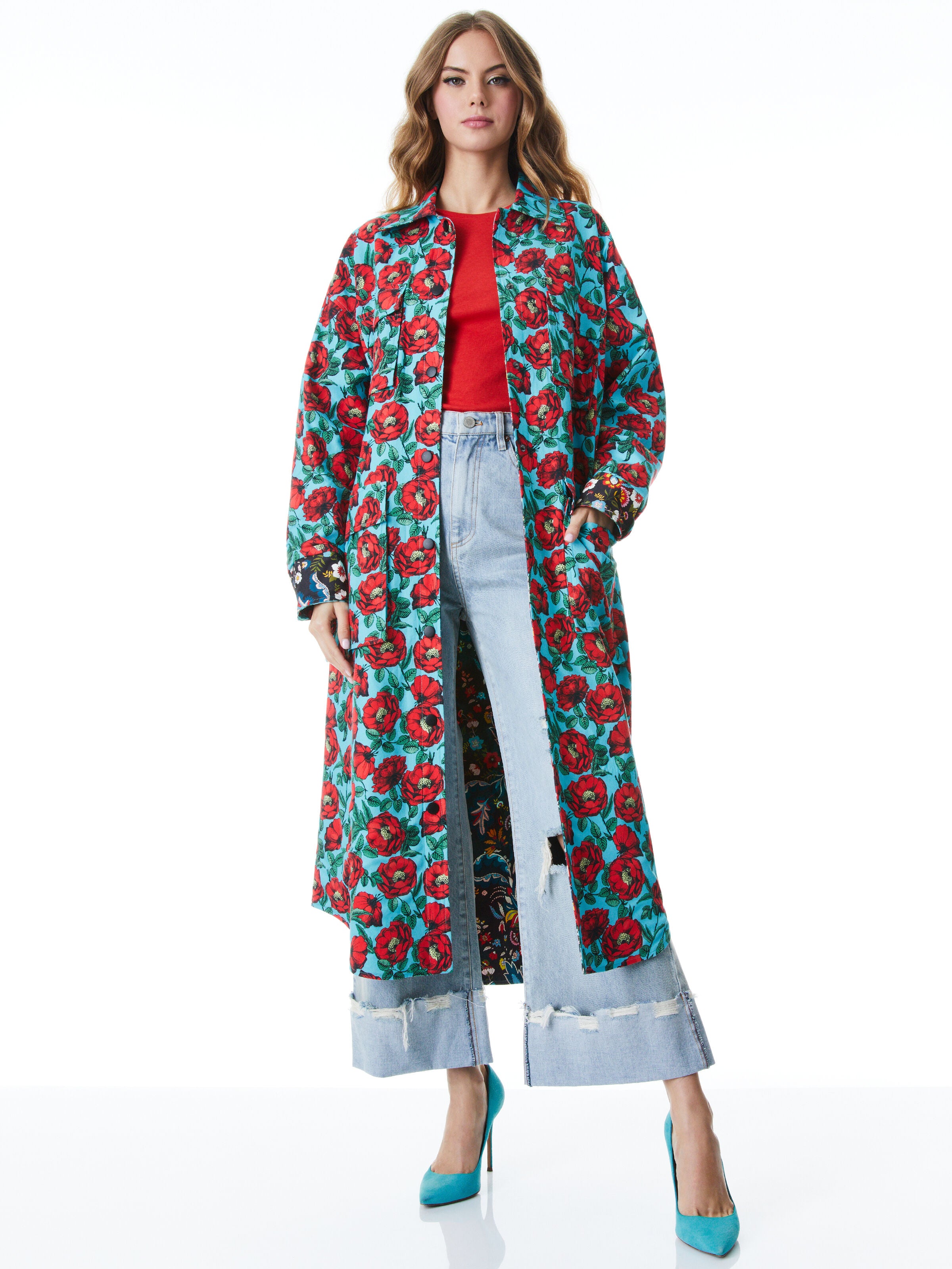 ZAZIE REVERSIBLE BARN MAXI COAT-BEACH BLISS AQUA/COMBO-ALICE + OLIVIA