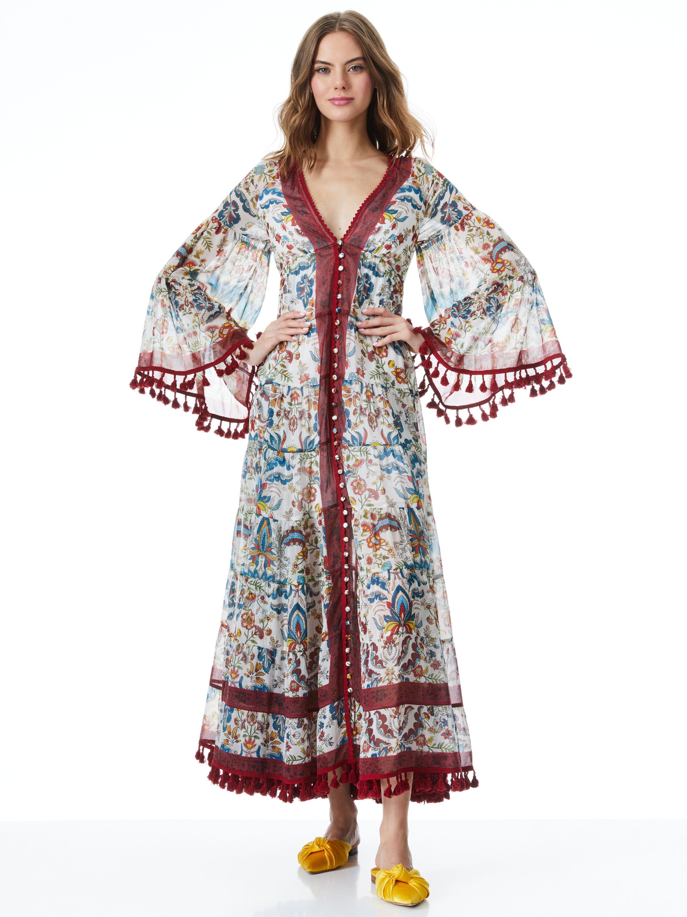 VESTITO LUNGO ALEXANDRIA CON SCOLLO A V SULLA SCHIENA E NAPPINE-ALICE + OLIVIA