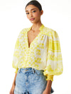 SERENA MANDARIN COLLAR BLOUSE-BLOCK ART SUNFLOWER-ALICE + OLIVIA