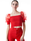 LISBETH SMOCKED BODICE CROP TOP-BRIGHT POPPY-ALICE + OLIVIA