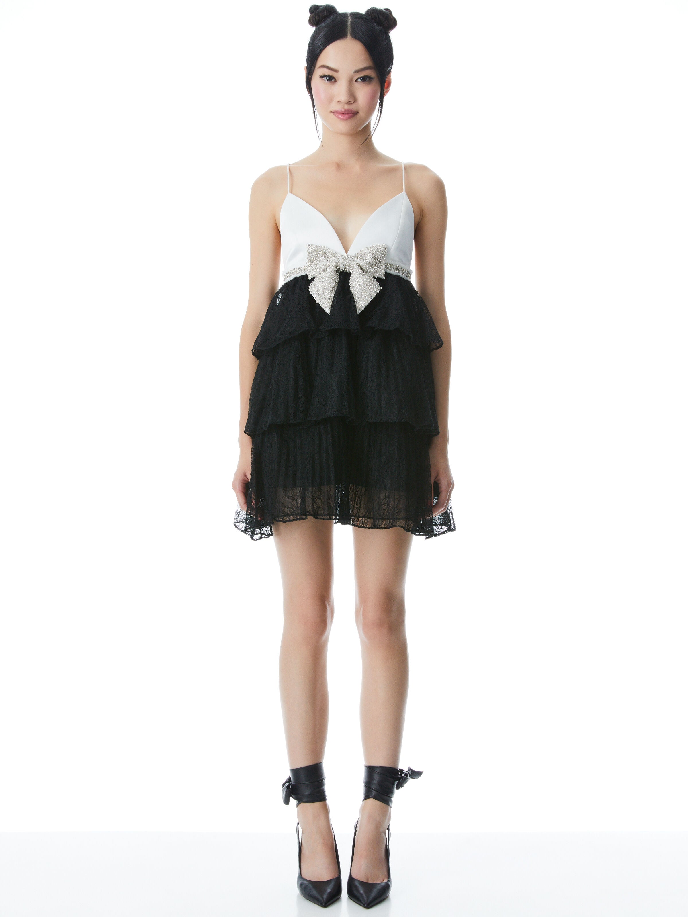 CAIRO EMBELLISHED BOW MINI DRESS-Black-ALICE + OLIVIA
