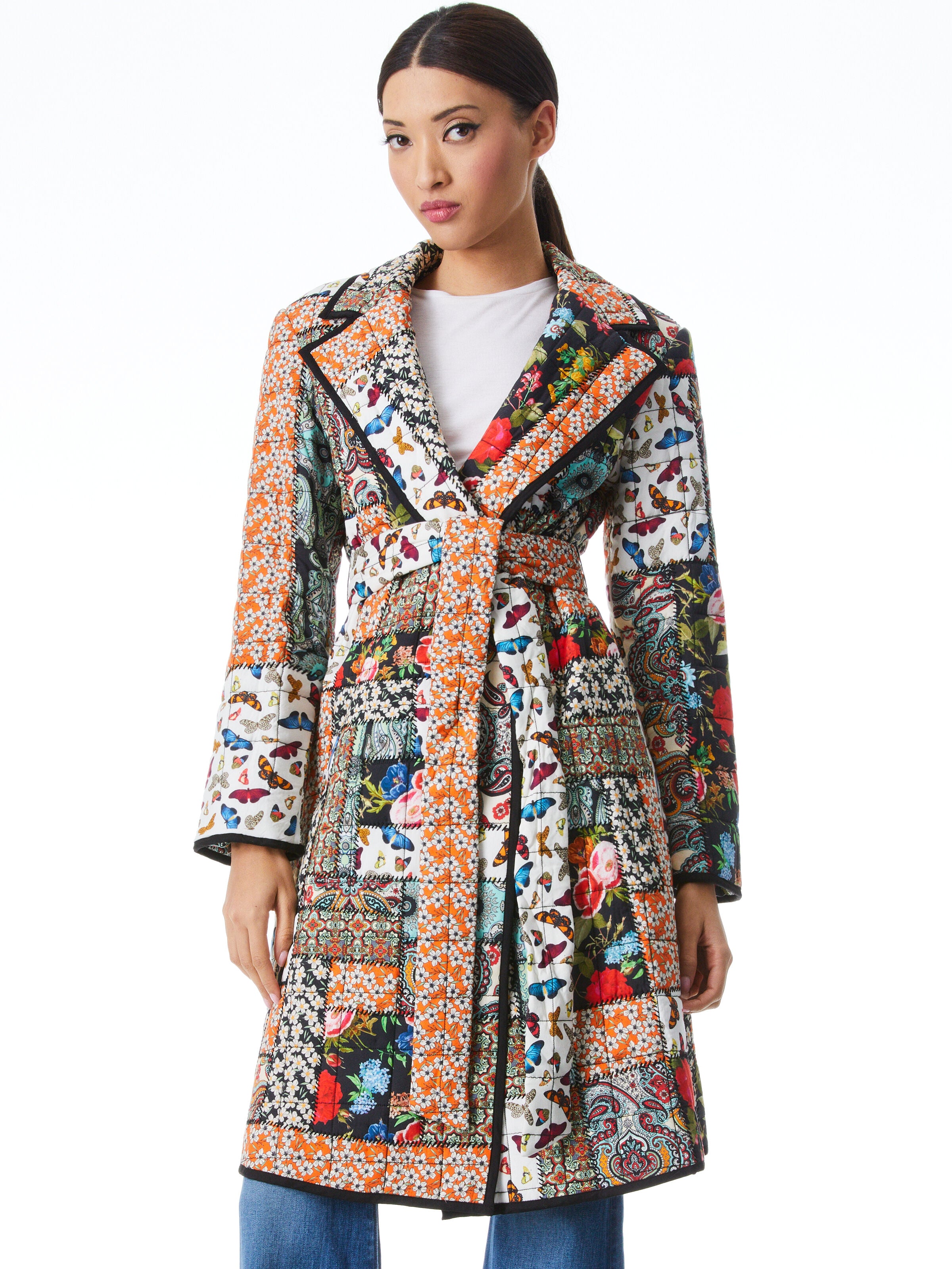 MOYA QUILTED PATCHWORK BELTED COAT-MULTI/BLACK-ALICE + OLIVIA