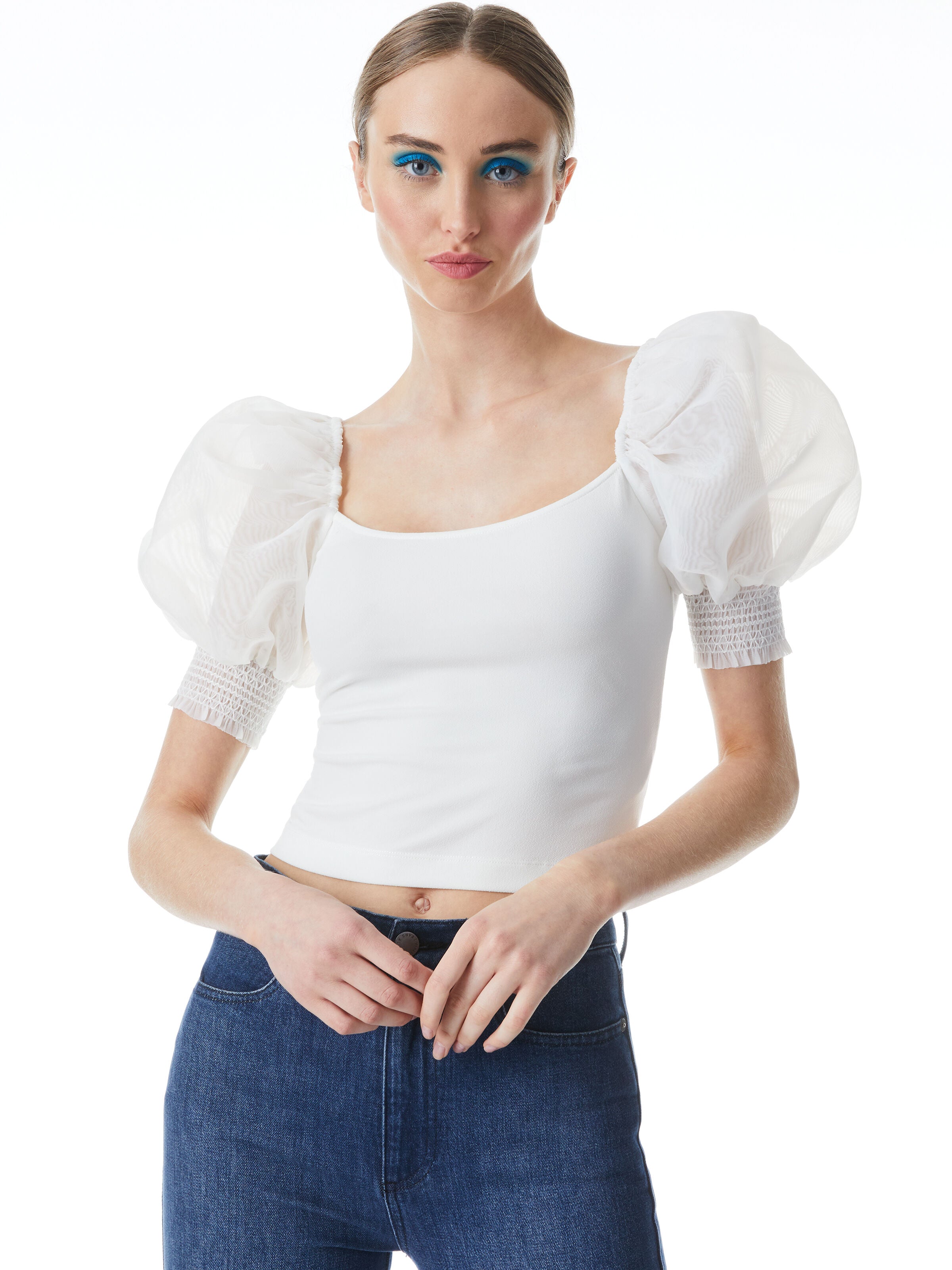 VANDY EXAGERATTED PUFF SLEEVE TOP-OFF WHITE-ALICE + OLIVIA