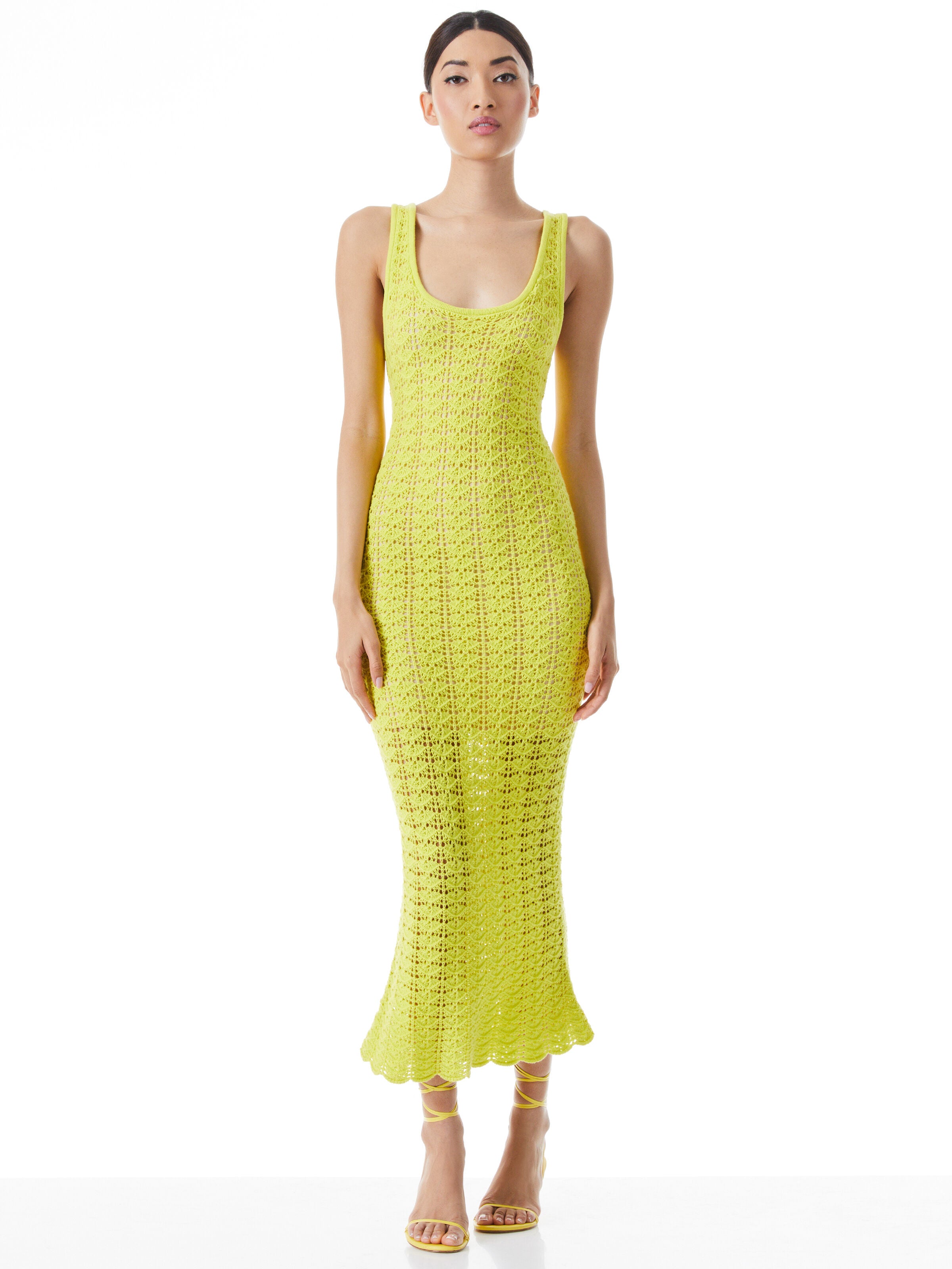 VERONIQUE POINTELLE SCOOP NECK DRESS-LEMON SORBET-ALICE + OLIVIA