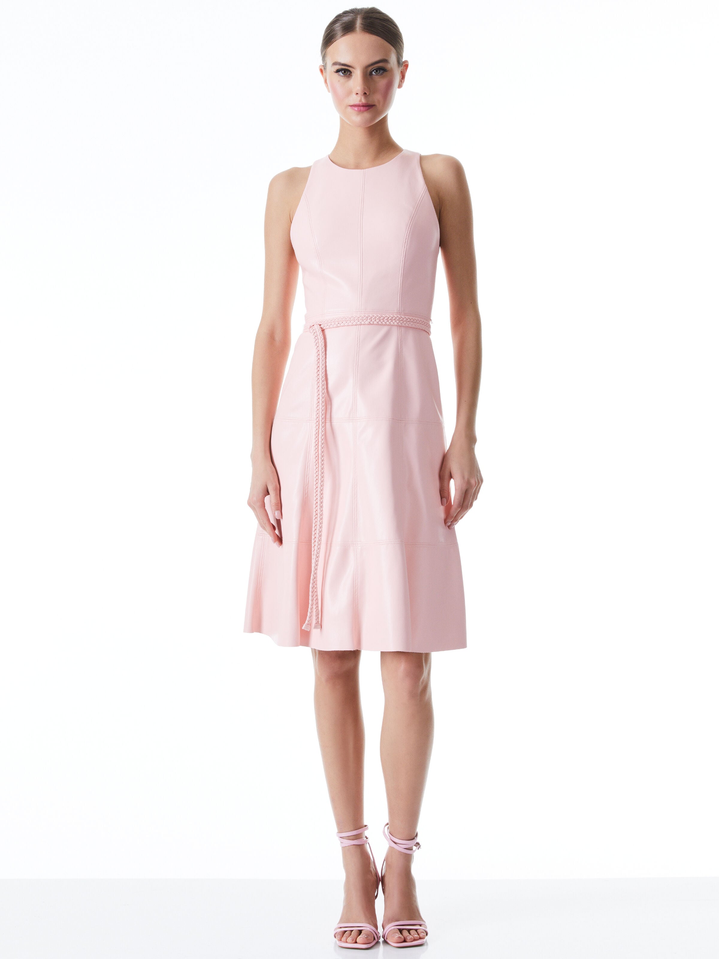 LEANDRA VEGAN LEATHER BELTED MIDI DRESS-ENGLISH ROSE-ALICE + OLIVIA