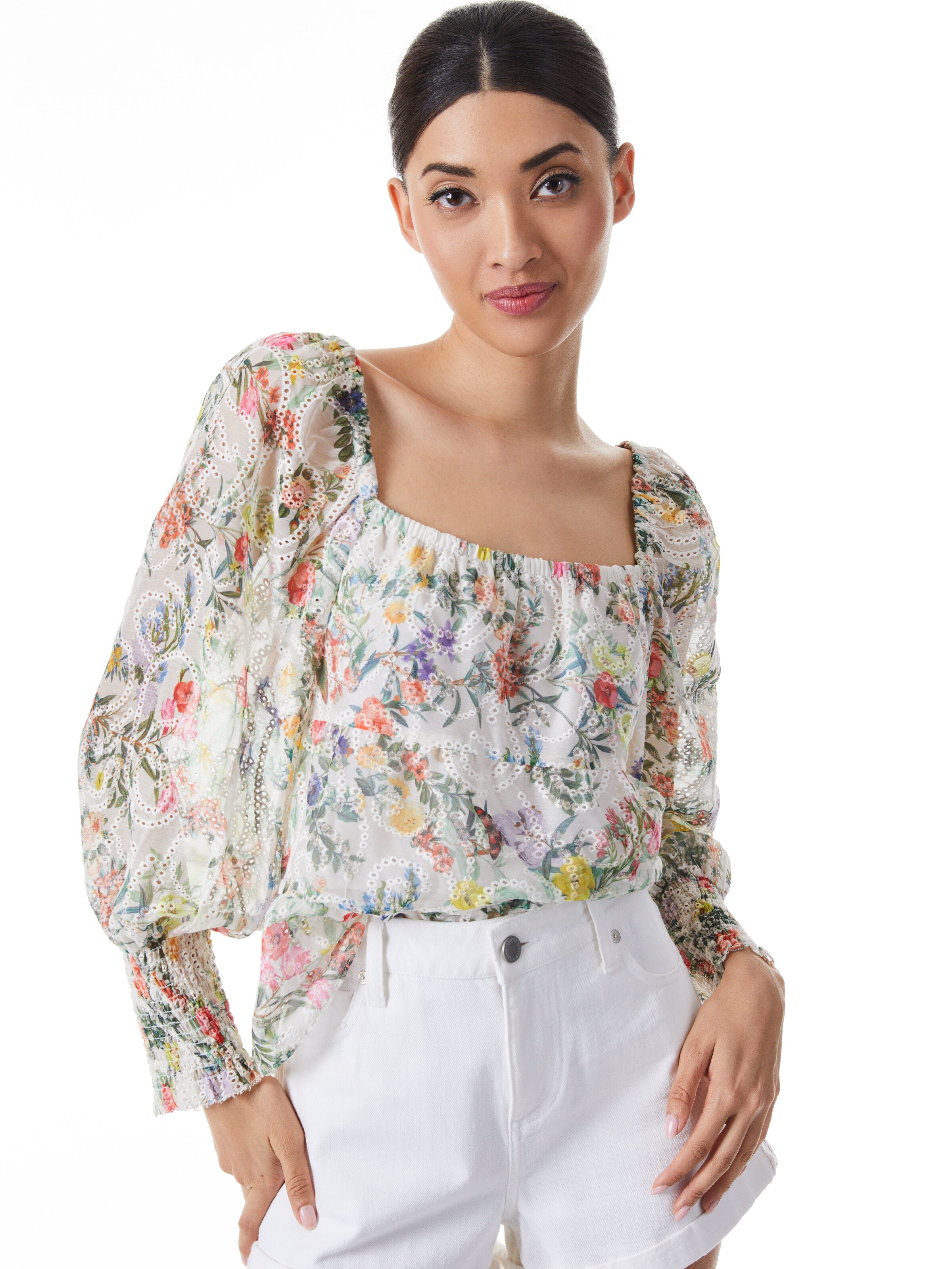 TOP ROWA CON SCOLLO QUADRATO E POLSINI ARRICCIATI-ALICE + OLIVIA