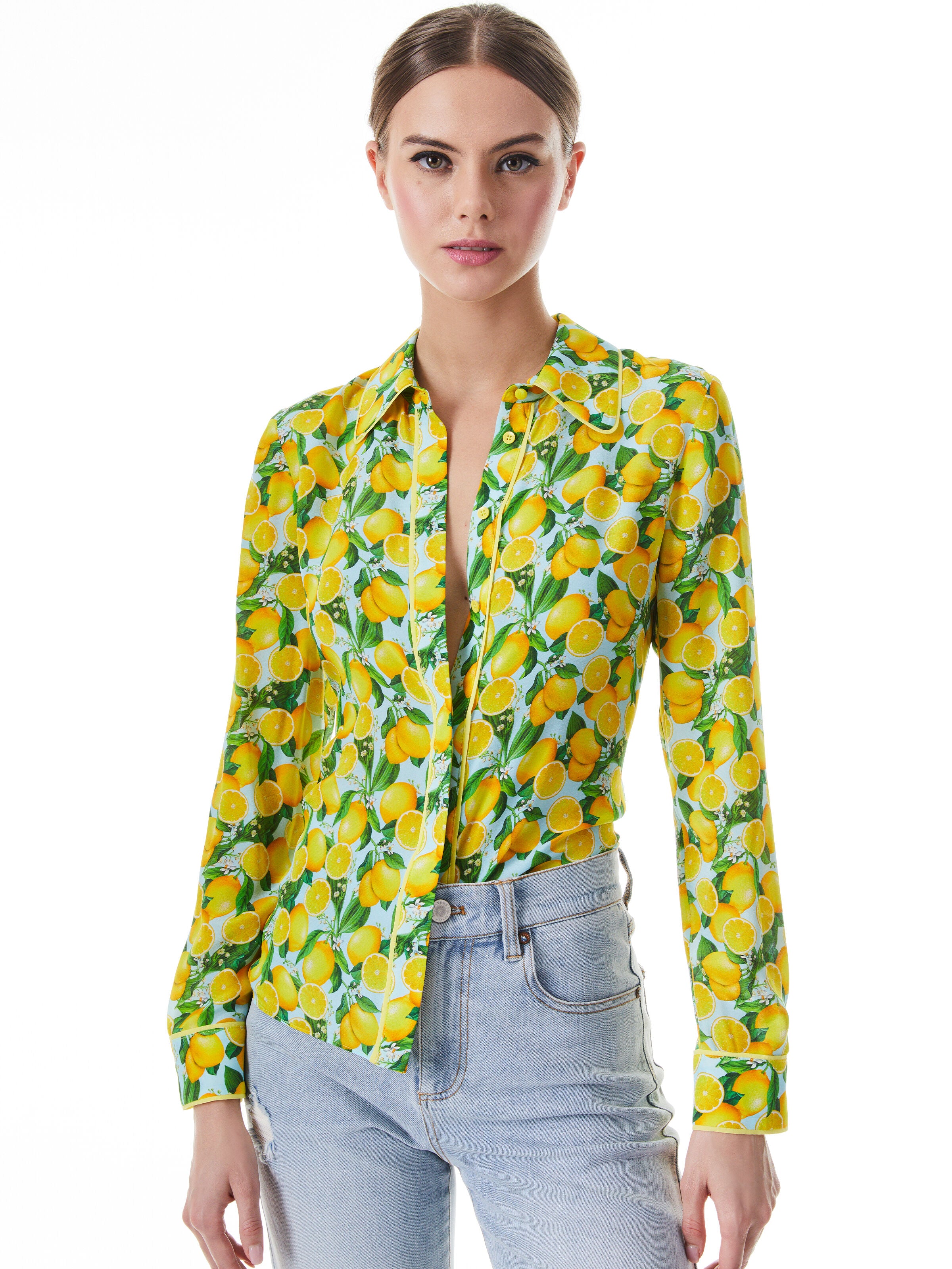 WILLA SILK BLOUSE-LEMON SQUEEZE-ALICE + OLIVIA