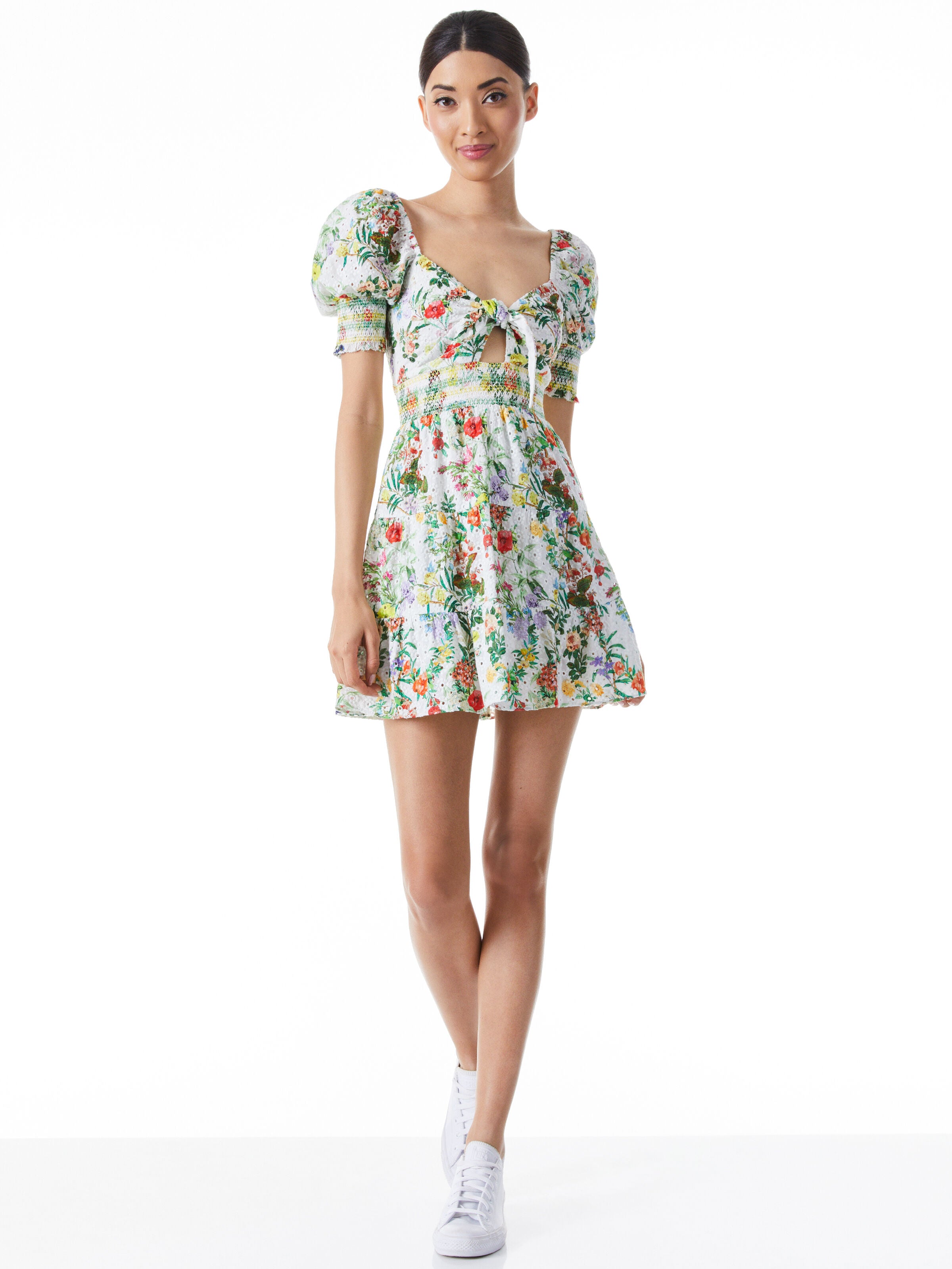 KRISTIE SWEETHEART PUFF SLEEVE MINI DRESS-FLEUR OFF WHITE/MULTI-ALICE + OLIVIA
