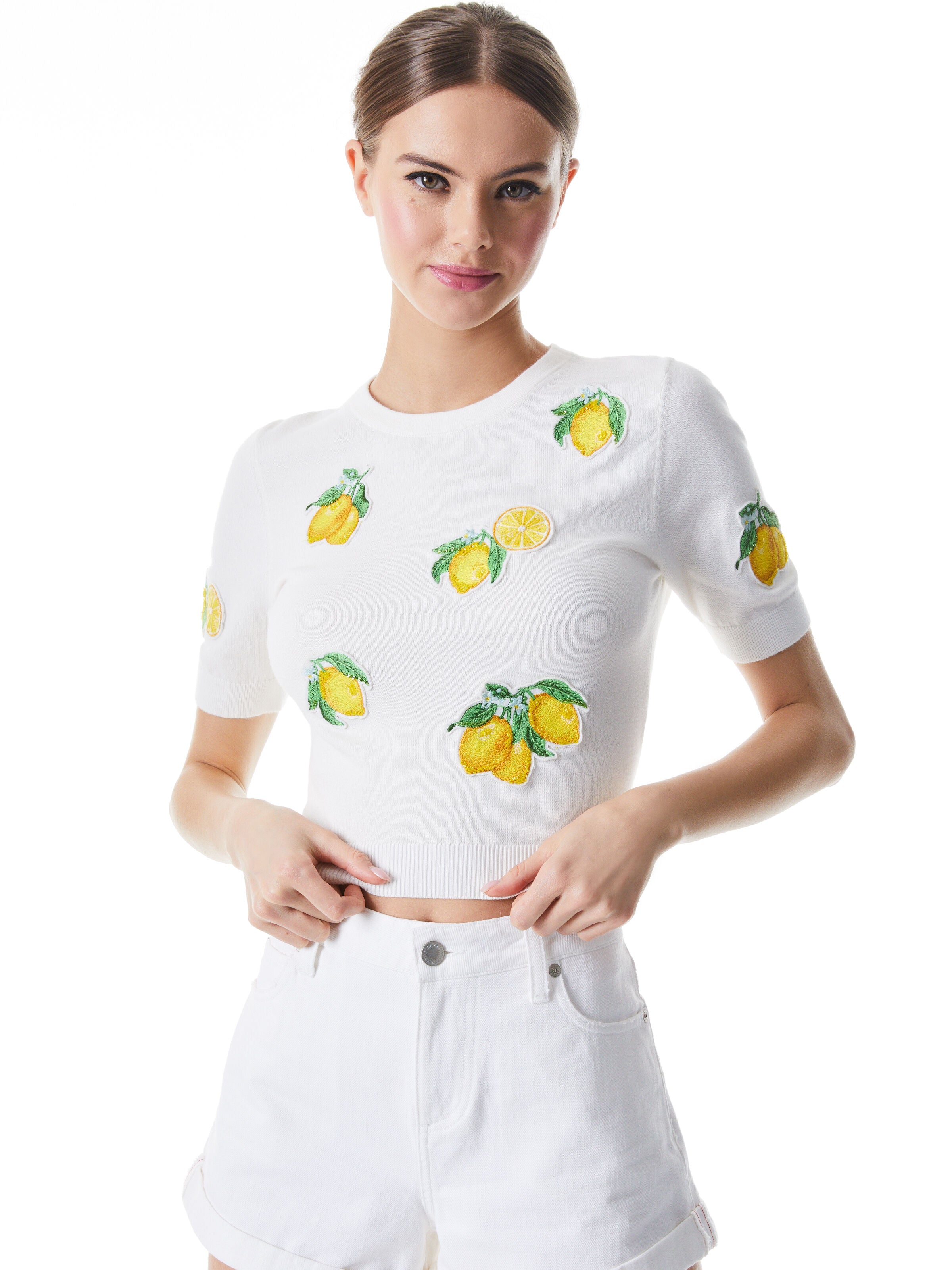 CIARA LEMON EMBELLISHED PULLOVER-SOFT WHITE COMBO-ALICE + OLIVIA