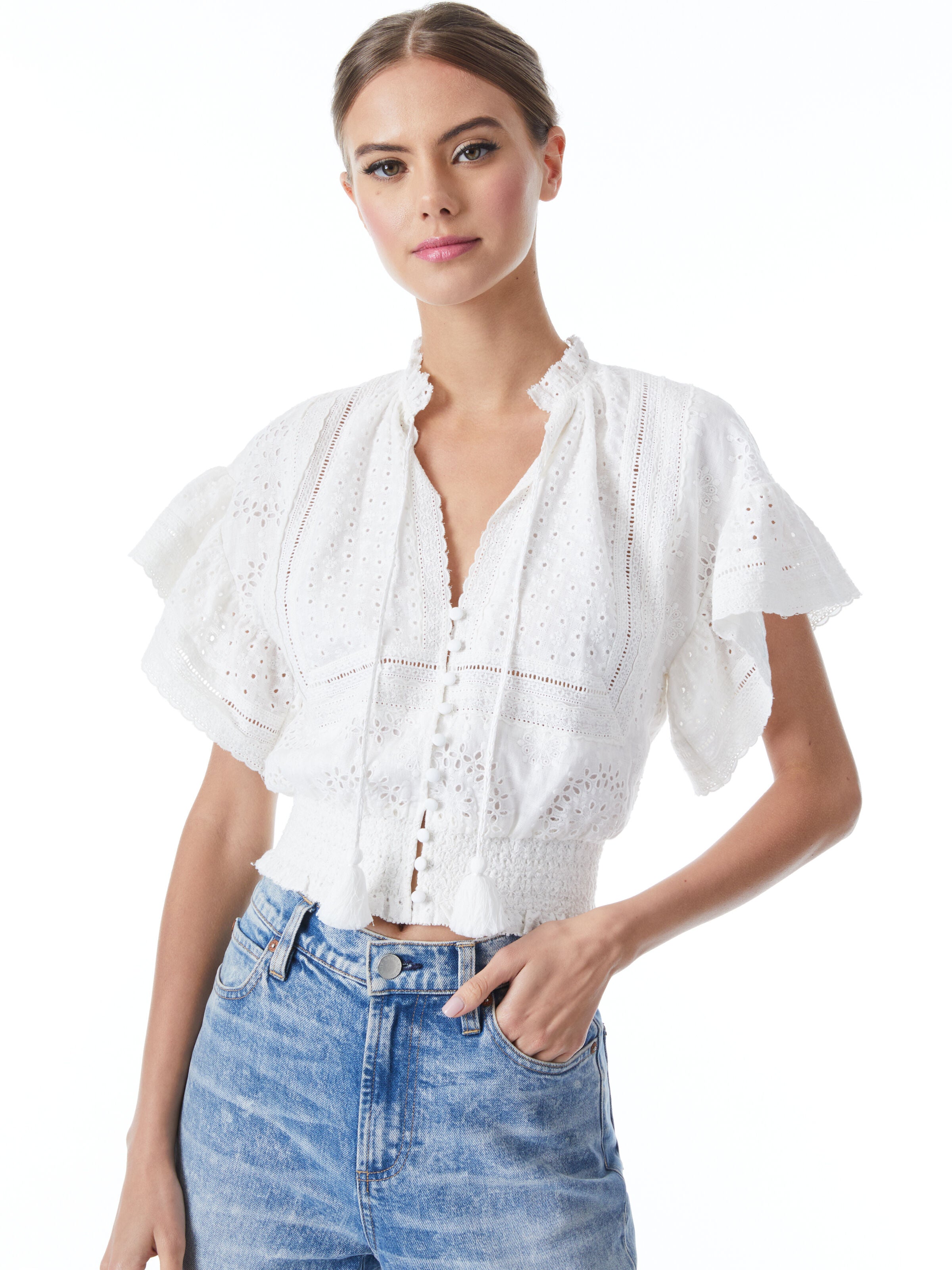 TOP CROP TABITHA CON MANICHE A VOLANT-ALICE + OLIVIA
