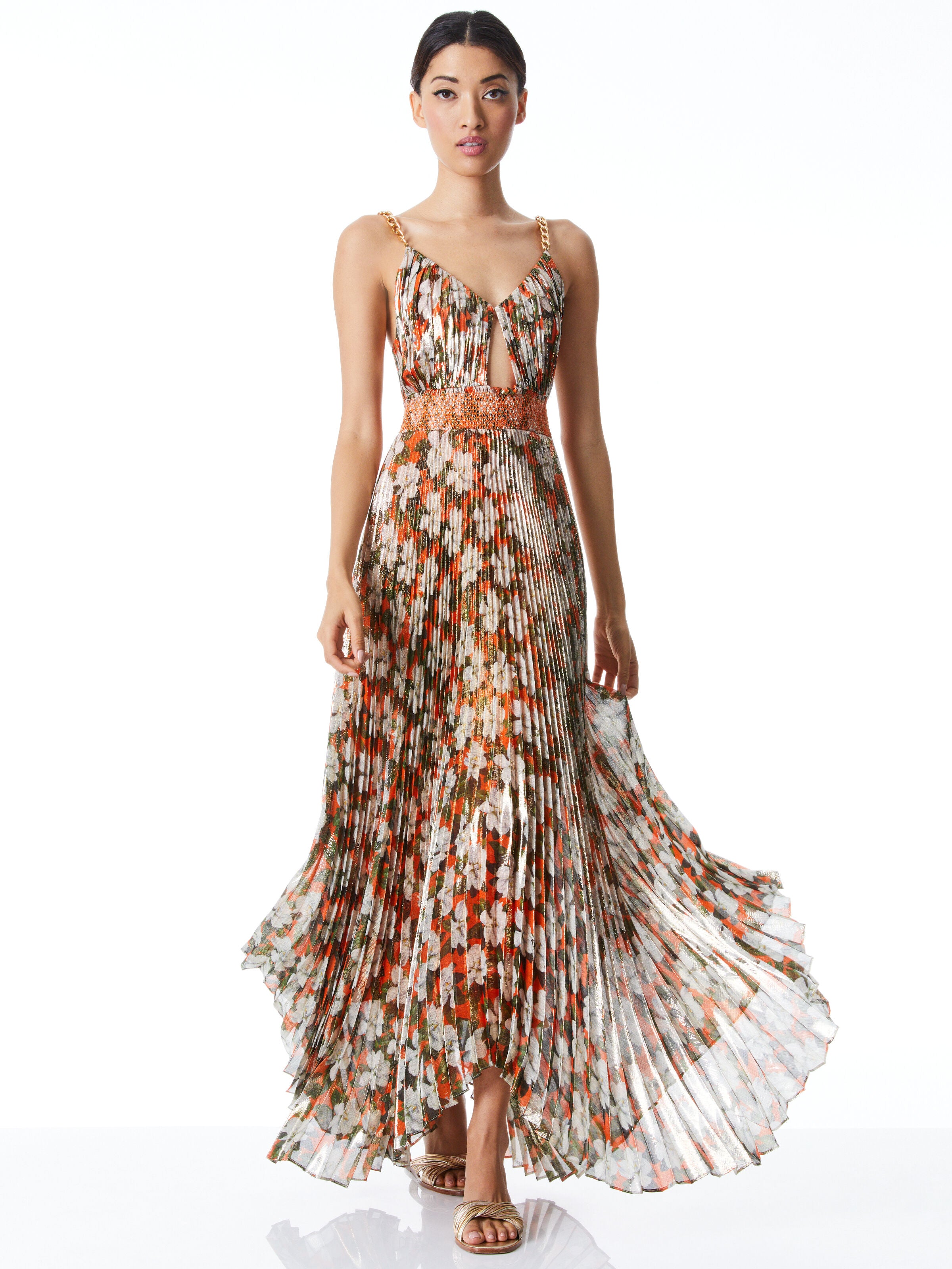 ROBE LONGUE PLISSÉE À BRETELLES CHAÎNES GLORIA-ALICE + OLIVIA