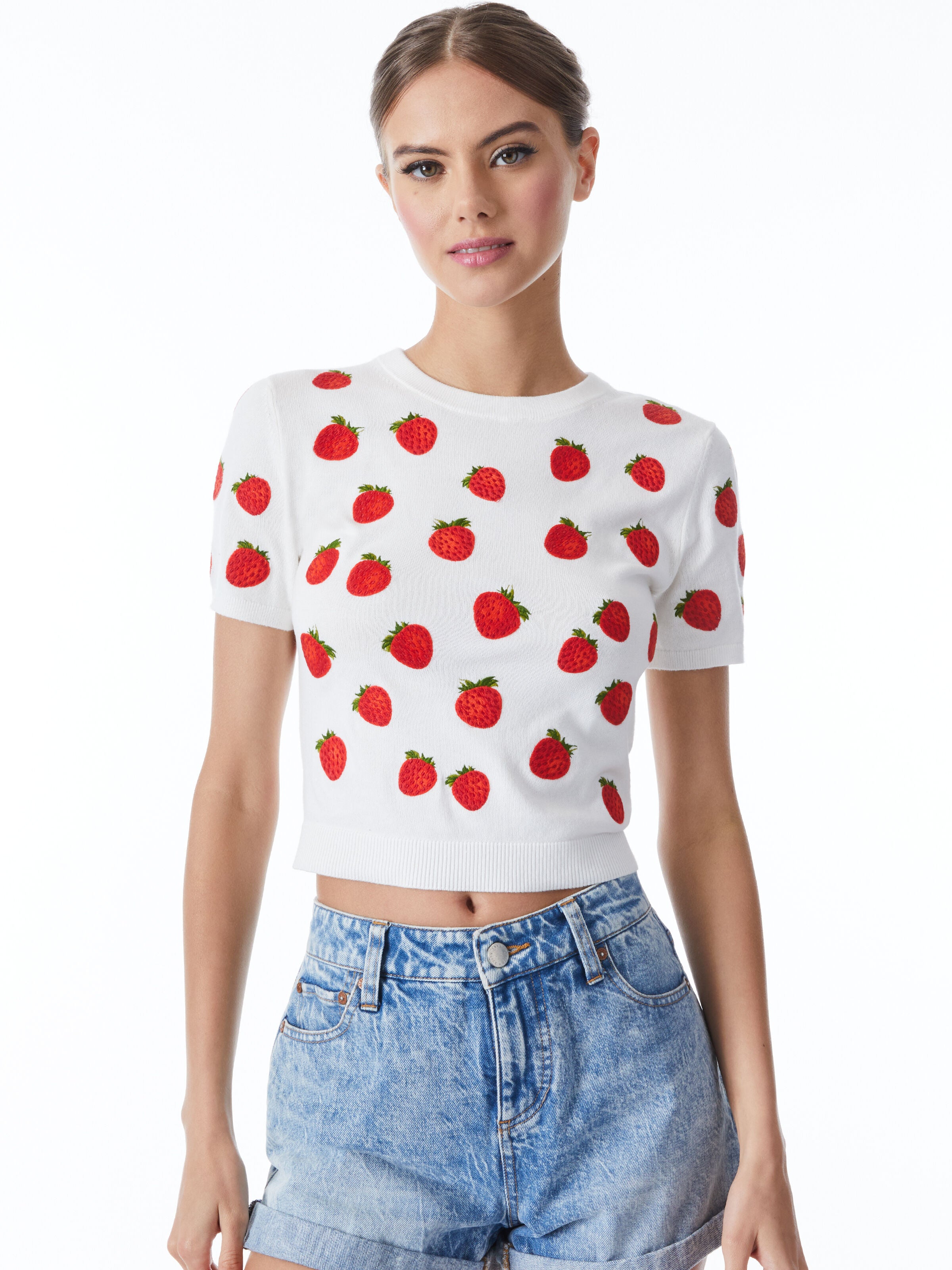CIARA STRAWBERRY EMBR PULLOVER-OCEAN BLUE COMBO-ALICE + OLIVIA