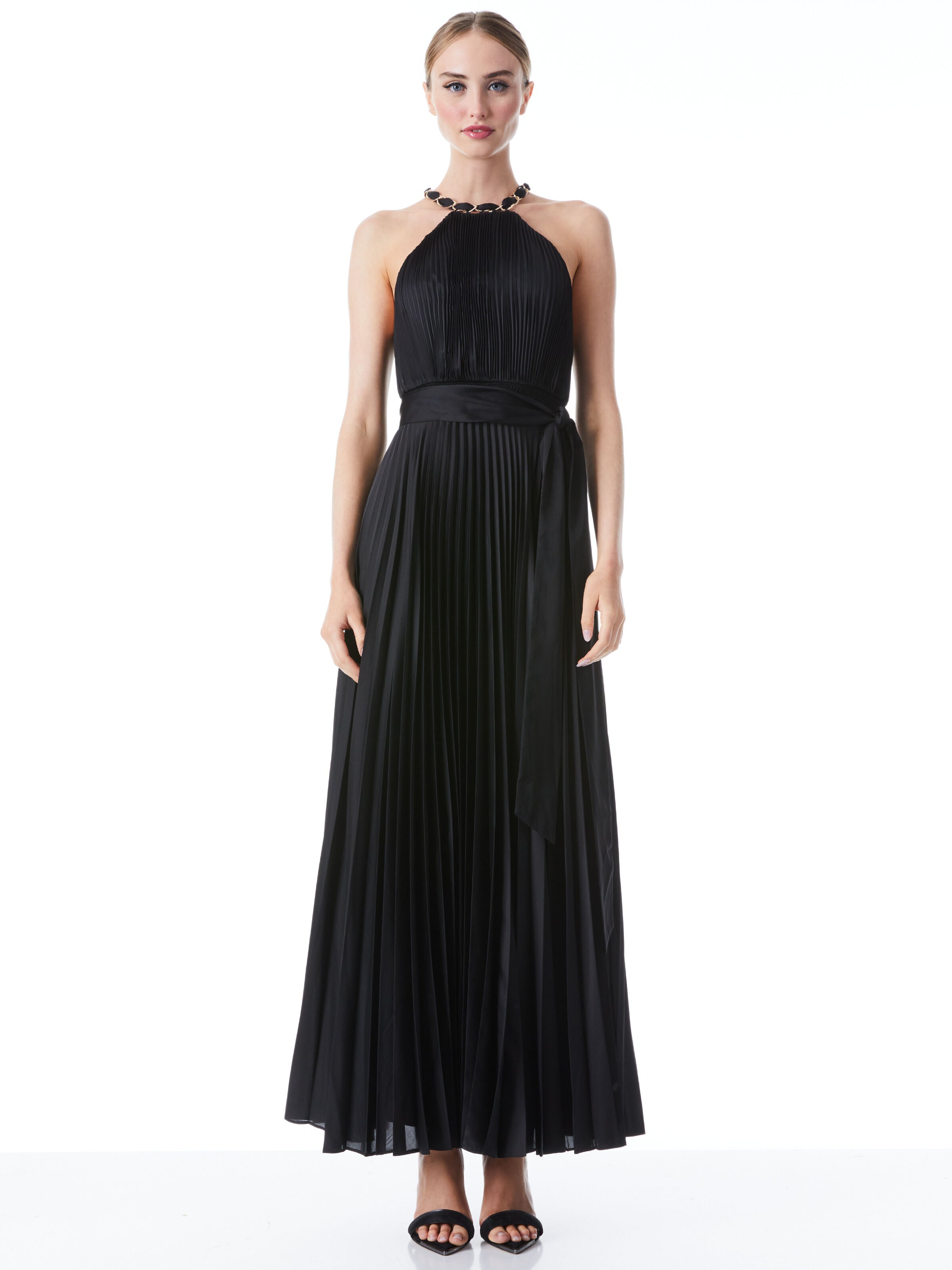 ROBE LONGUE CEINTURÉE AVEC CHAÎNE AU COL ALYCIA-ALICE + OLIVIA