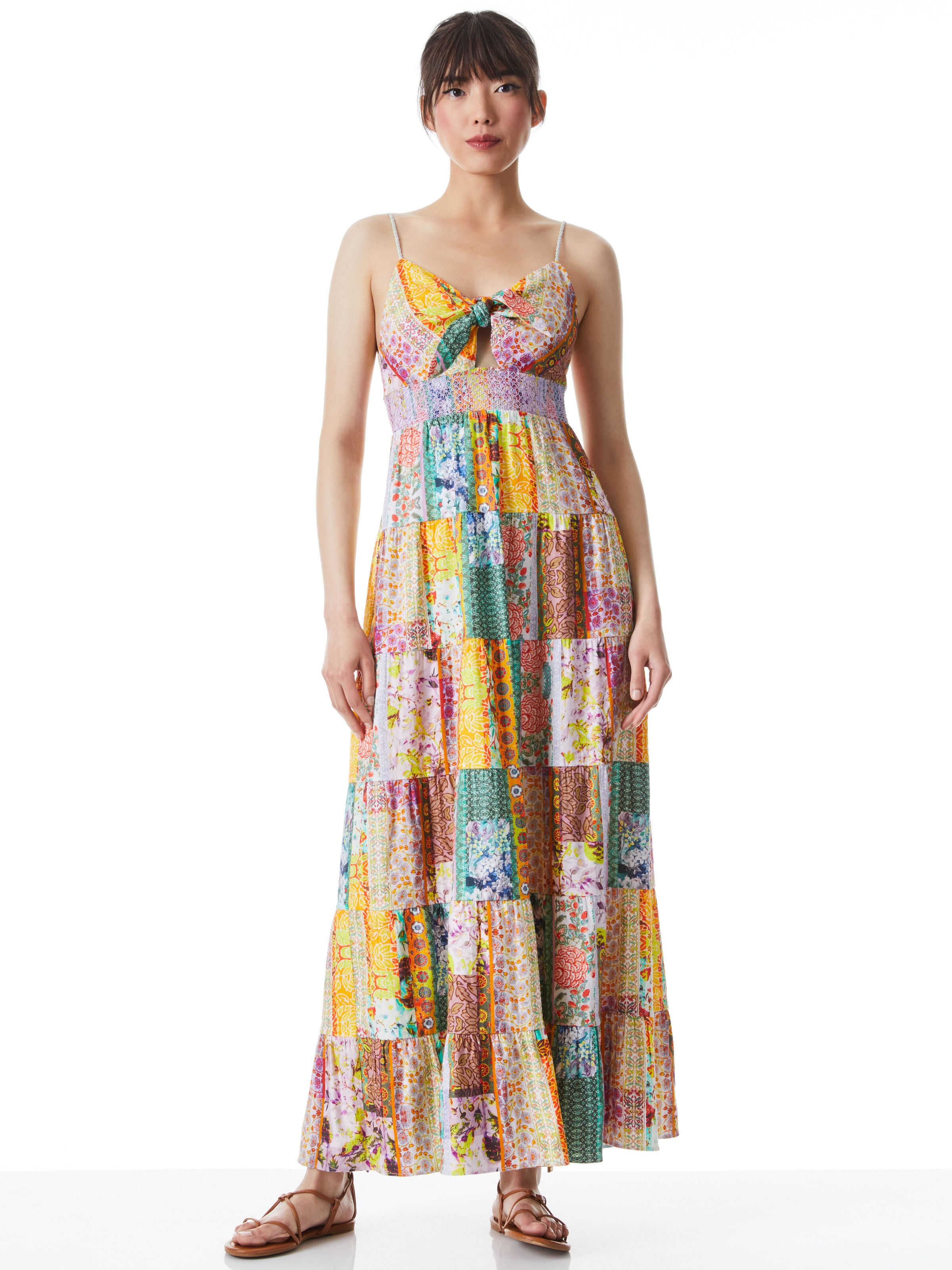 ROMELIA TIE FRONT MAXI DRESS-VINTAGE SUMMER LAVNDR FLDS-ALICE + OLIVIA