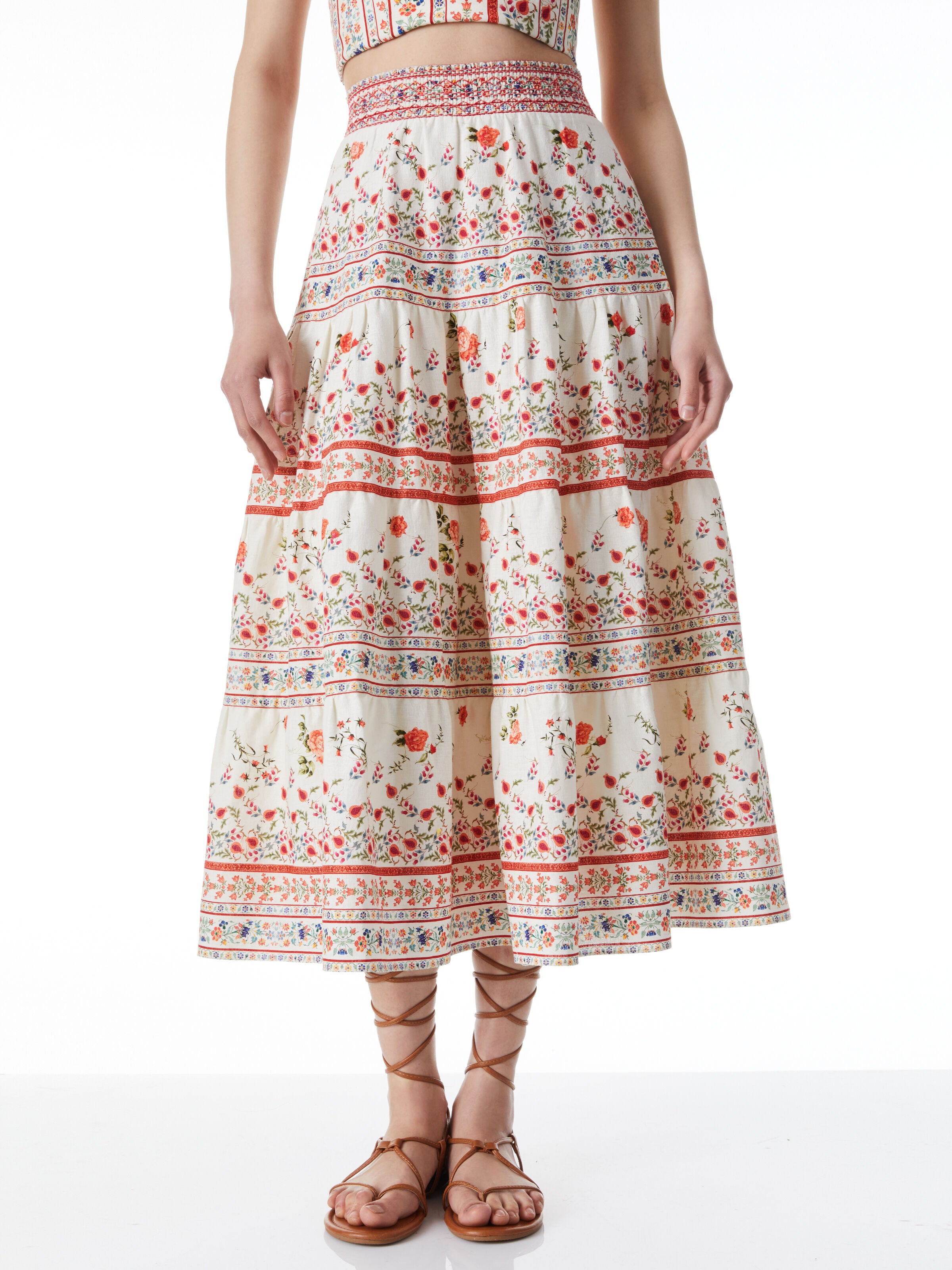 MELONY SMOCKED WAIST BAND SHIRRED SKIRT-MULTI-ALICE + OLIVIA