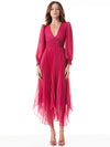 SION SUNBURST PLEATED SMOCKED WAIST MIDI DRESS-RASPBERRY-ALICE + OLIVIA