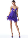 NECOLE FEATHER HEM MINI DRESS-Black-ALICE + OLIVIA