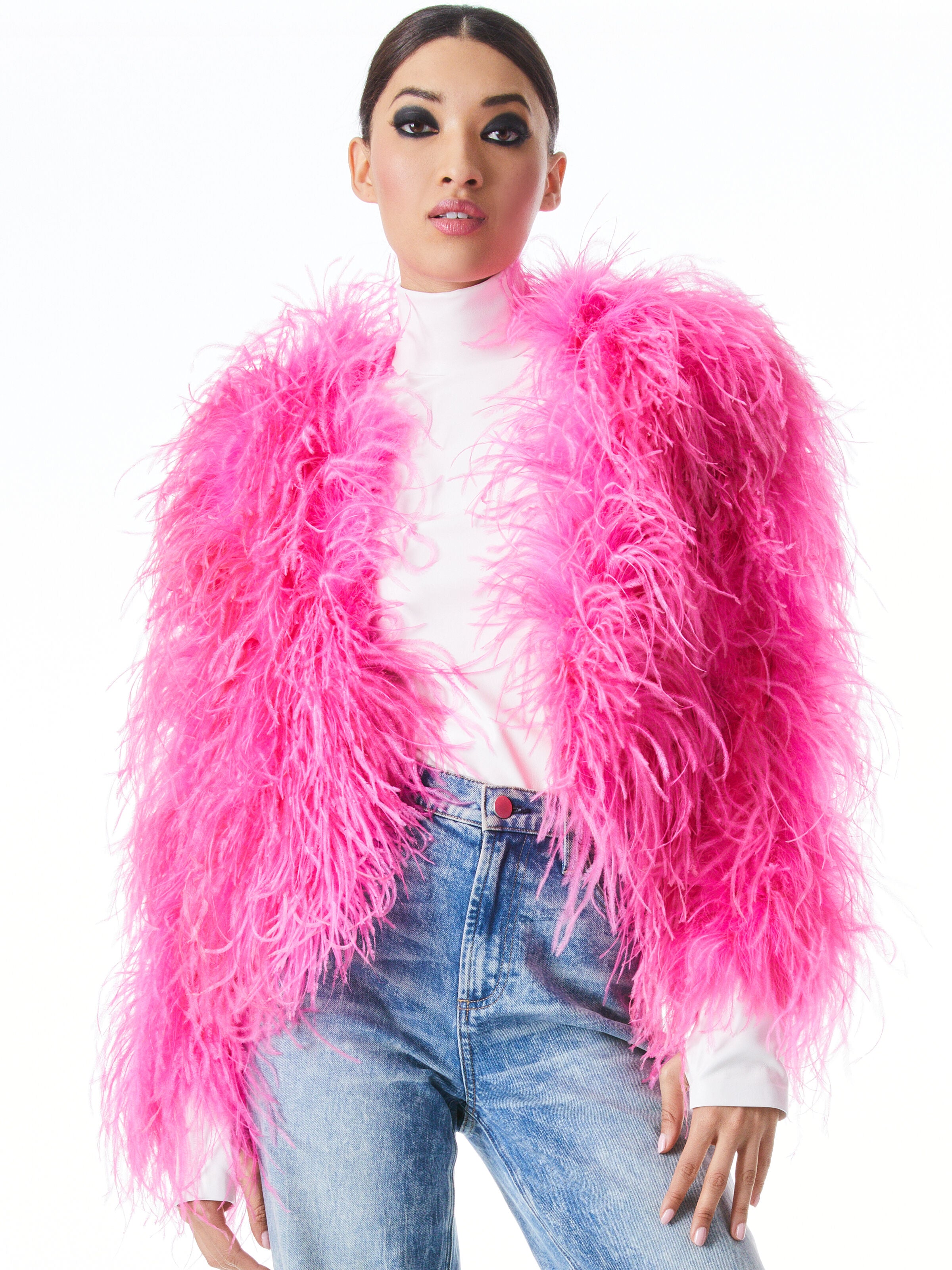 KIDMAN FEATHERED JACKET-Black-ALICE + OLIVIA