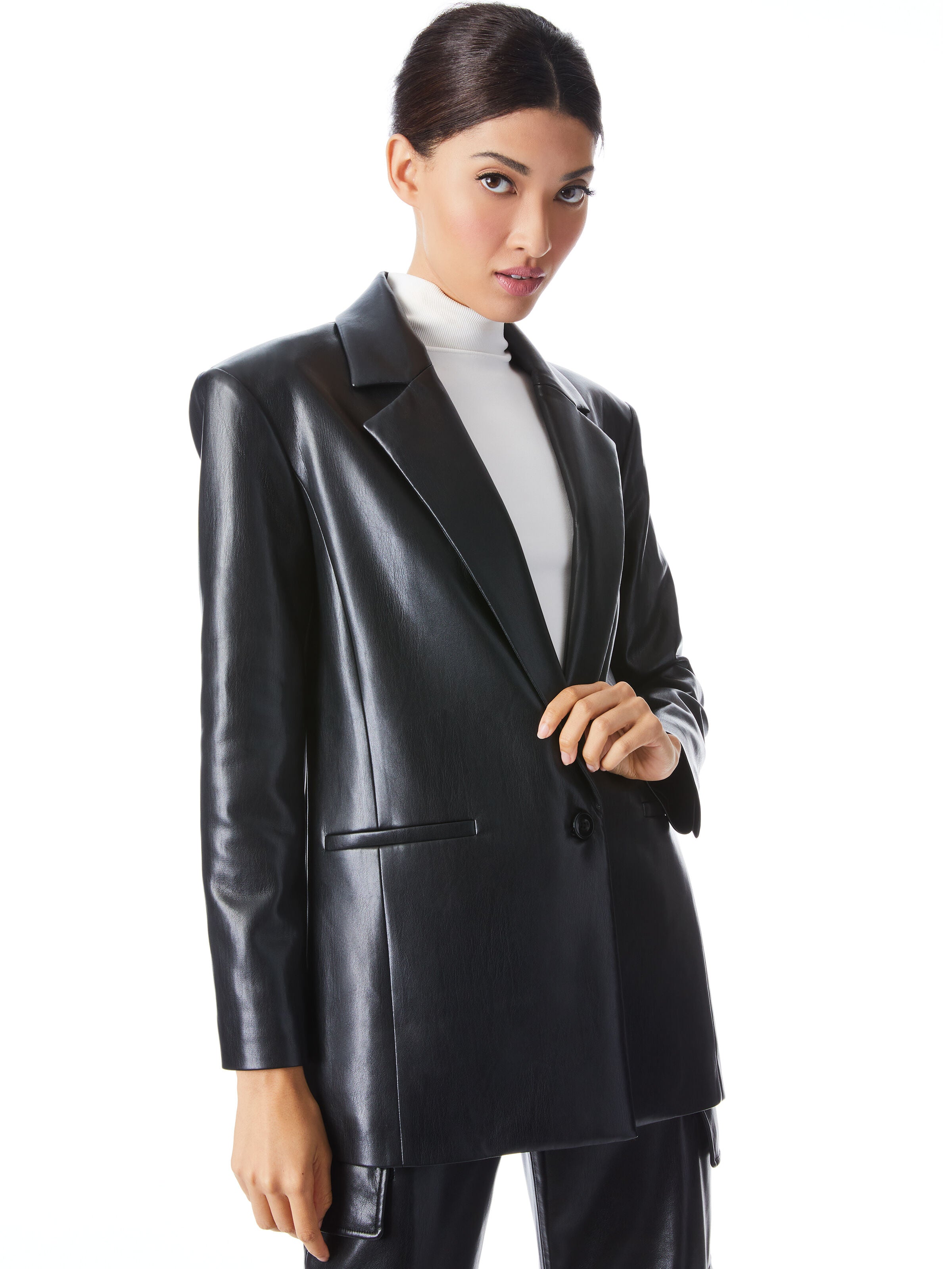 SHAN OVERSIZED VEGAN LEATHER BLAZER-Black-ALICE + OLIVIA