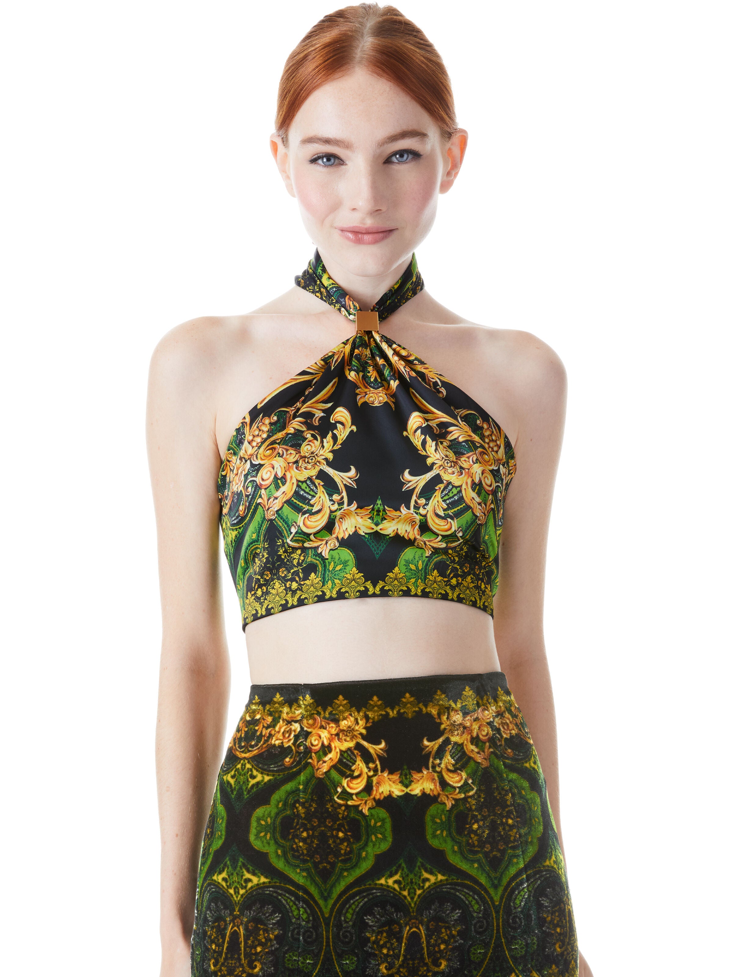 TOP CROP IN PELLE VEGAN HALTER NECK SADE-ALICE + OLIVIA