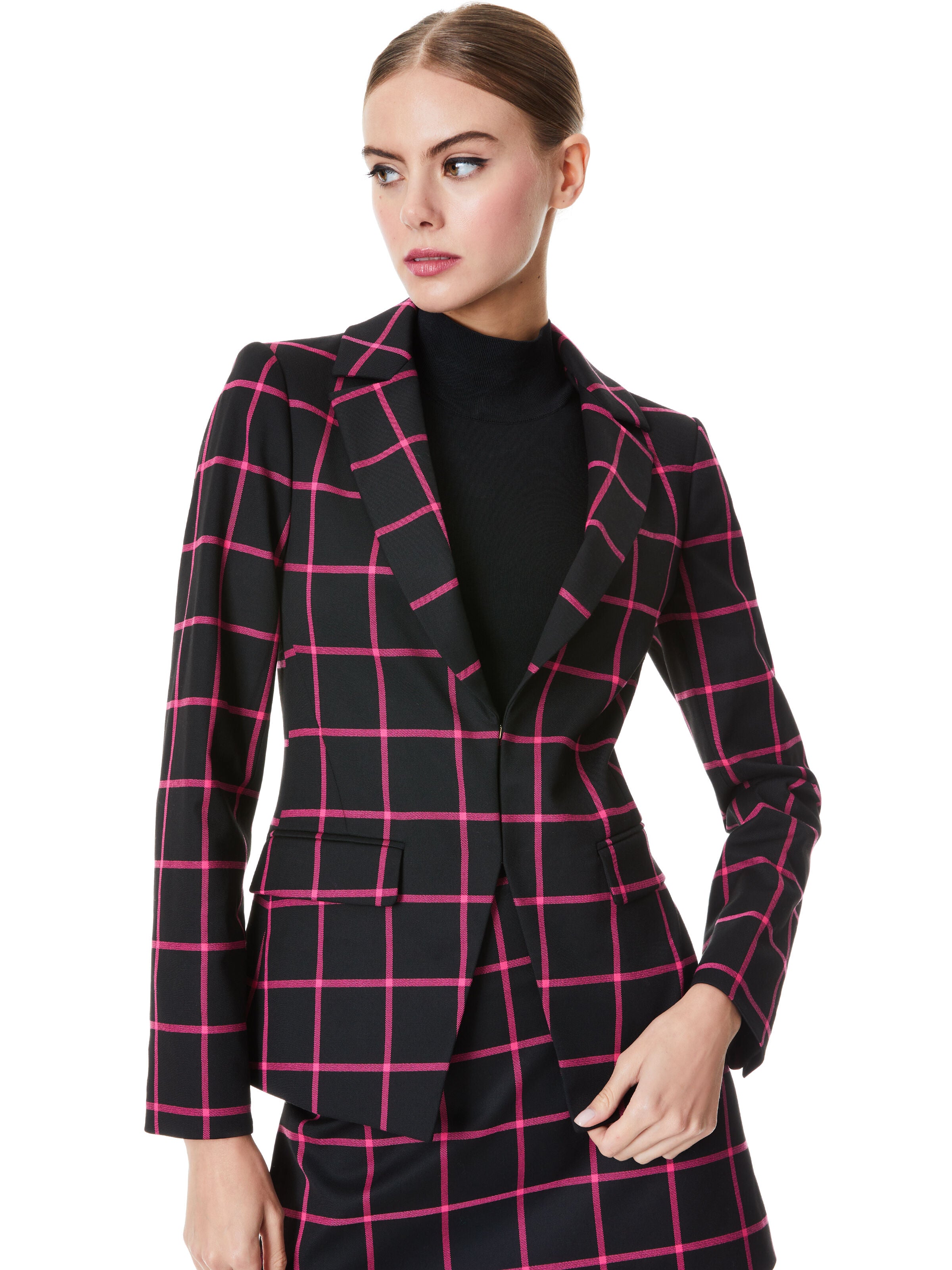 MYA NOTCH COLLAR BLAZER-BLACK/WILD PINK-ALICE + OLIVIA