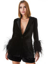 YONA FEATHER SLEEVE VELVET BLAZER-Black-ALICE + OLIVIA