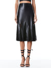 JACQUELINE VEGAN LEATHER MIDI GODET SKIRT-Black-ALICE + OLIVIA