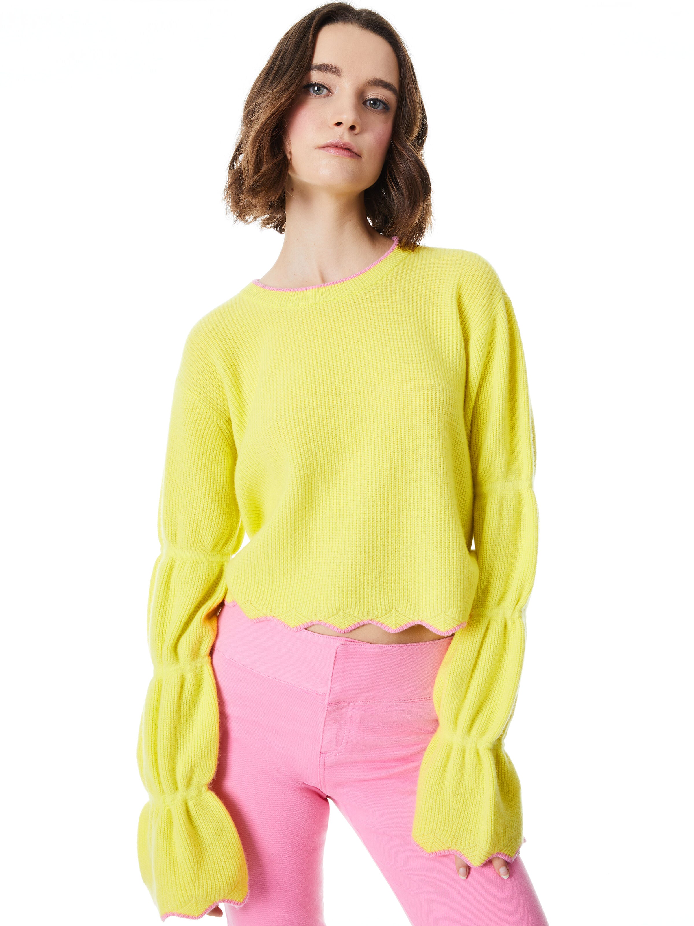 FOSS PUFF SLEEVE CROPPED PULLOVER-BLACK/ECRU-ALICE + OLIVIA