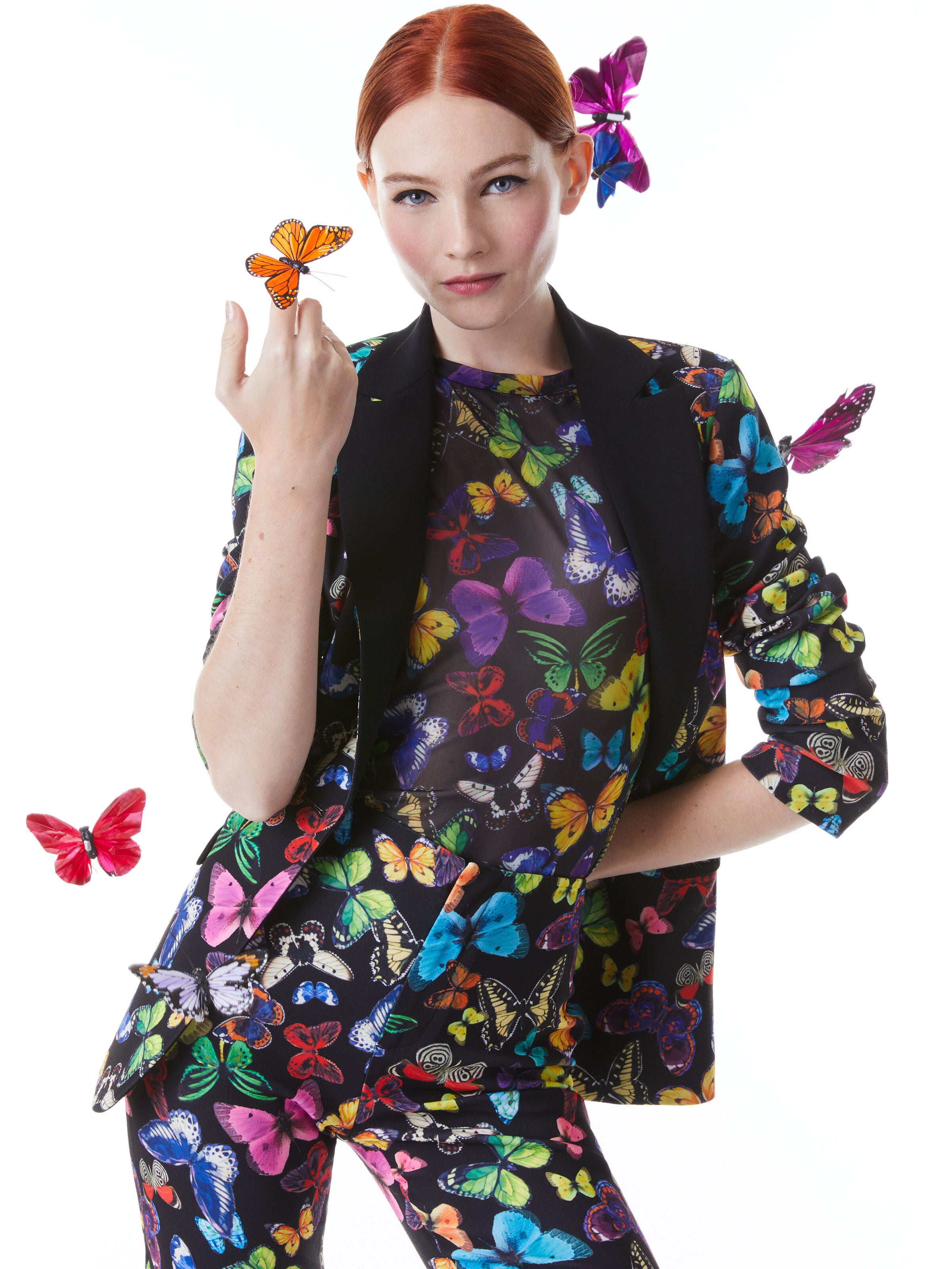 MACEY COMBINATION NOTCH COLLAR FITTED BLAZER-BUTTERFLY HIGH BLACK-ALICE + OLIVIA