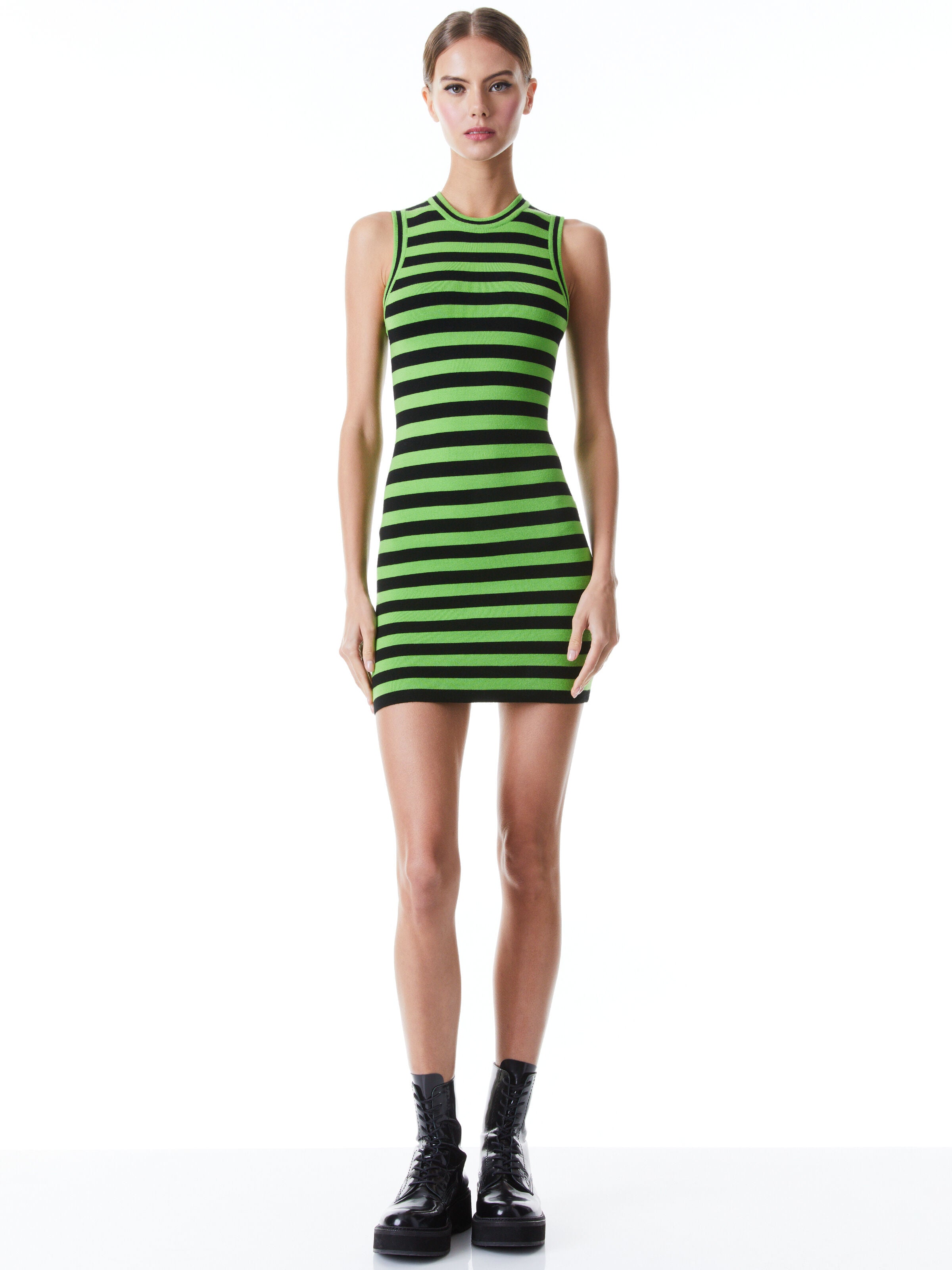 LANDI STRIPED MINI DRESS-PARROT/BLACK-ALICE + OLIVIA