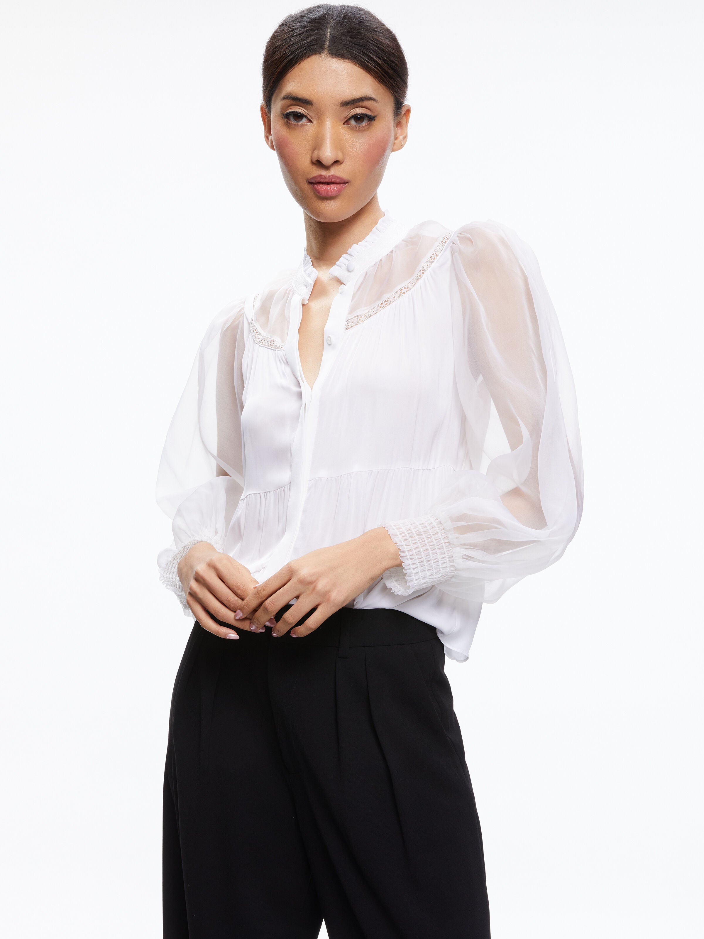 Chemisier à manches blouson et smocks Jaclyn-ALICE + OLIVIA