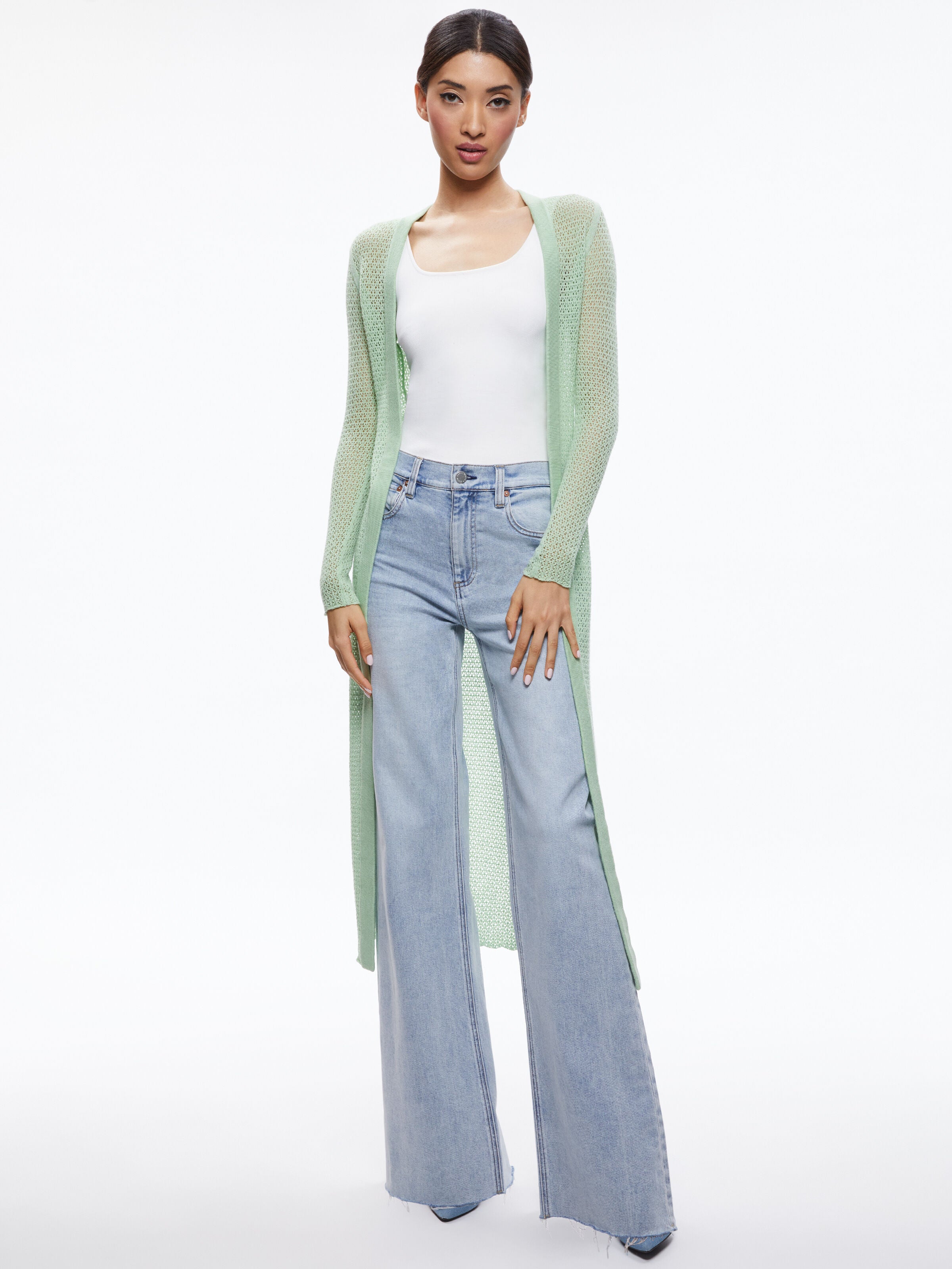 ALAIR POINTELLE SWEATER DUSTER-PISTACHIO-ALICE + OLIVIA