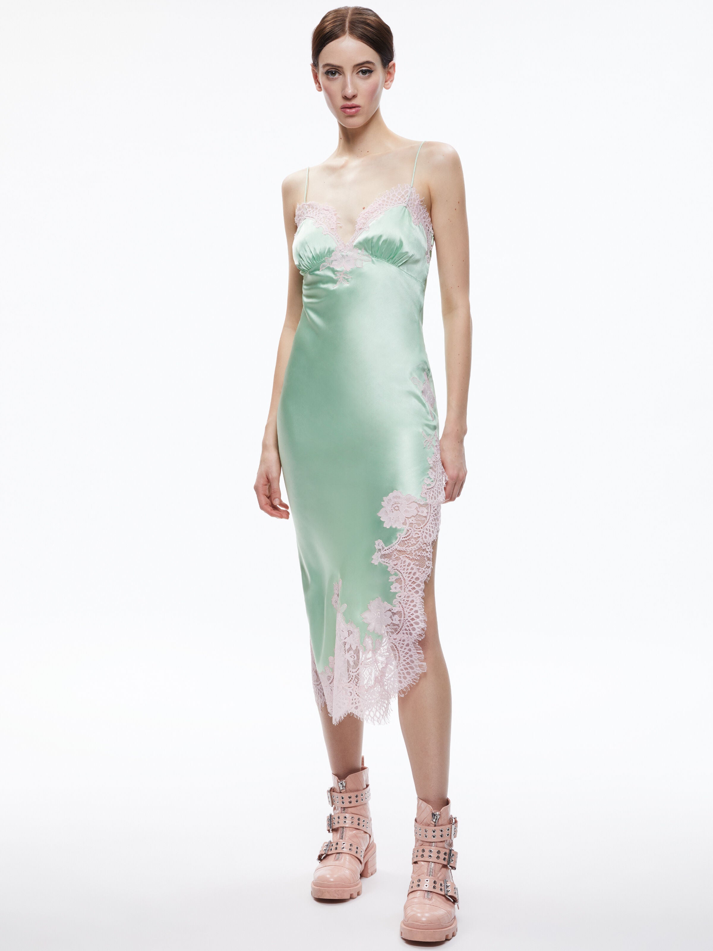 Abito sottoveste midi asimmetrico KERR con bordo in pizzo-ALICE + OLIVIA