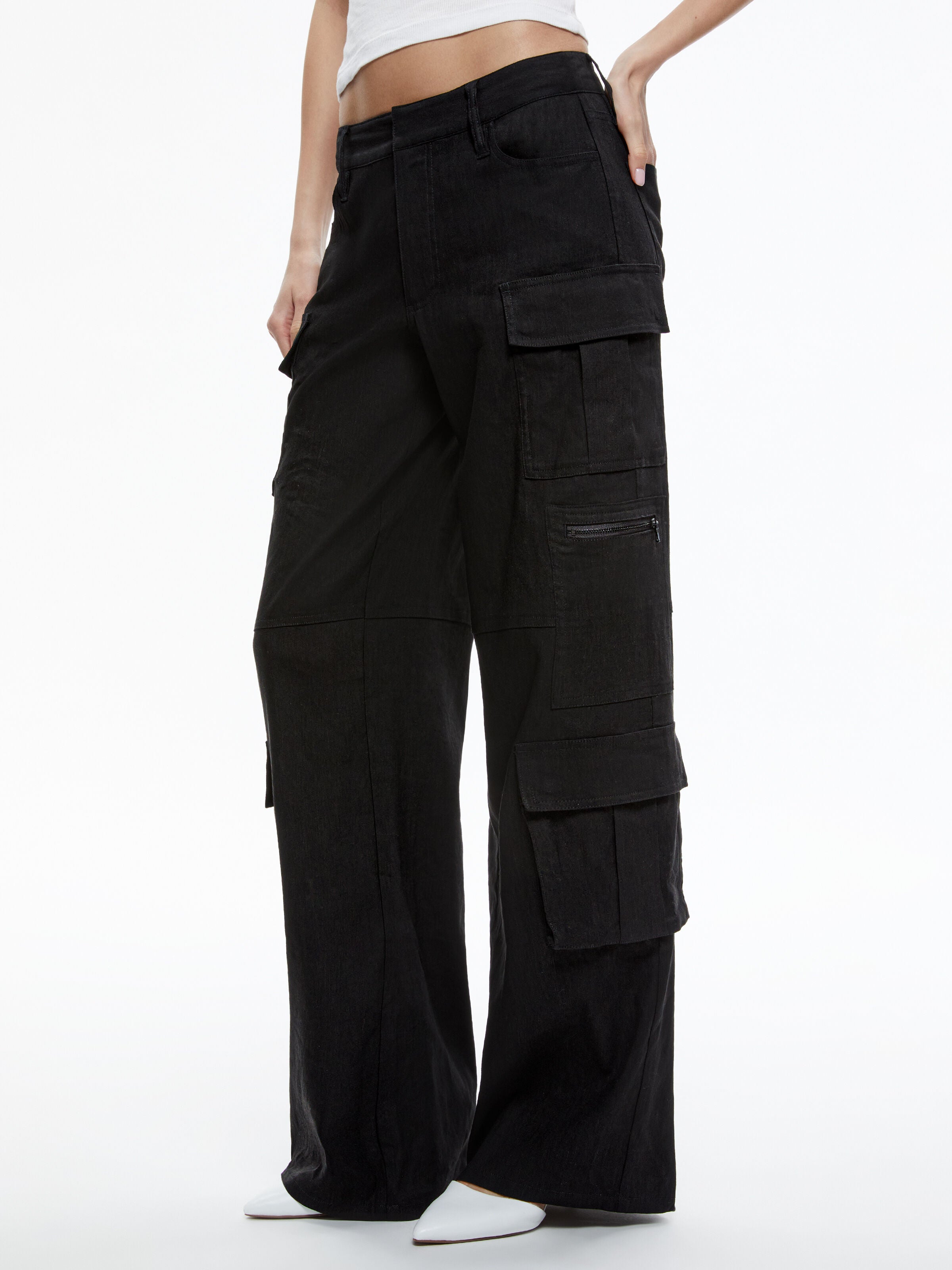CAY BAGGY CARGO LINEN PANT-Black-ALICE + OLIVIA